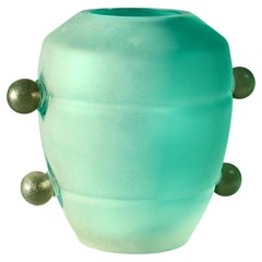 Seguso Mid-Century Modern Grande Vaso in vetro di Murano verde testurizzato italiano anni '80