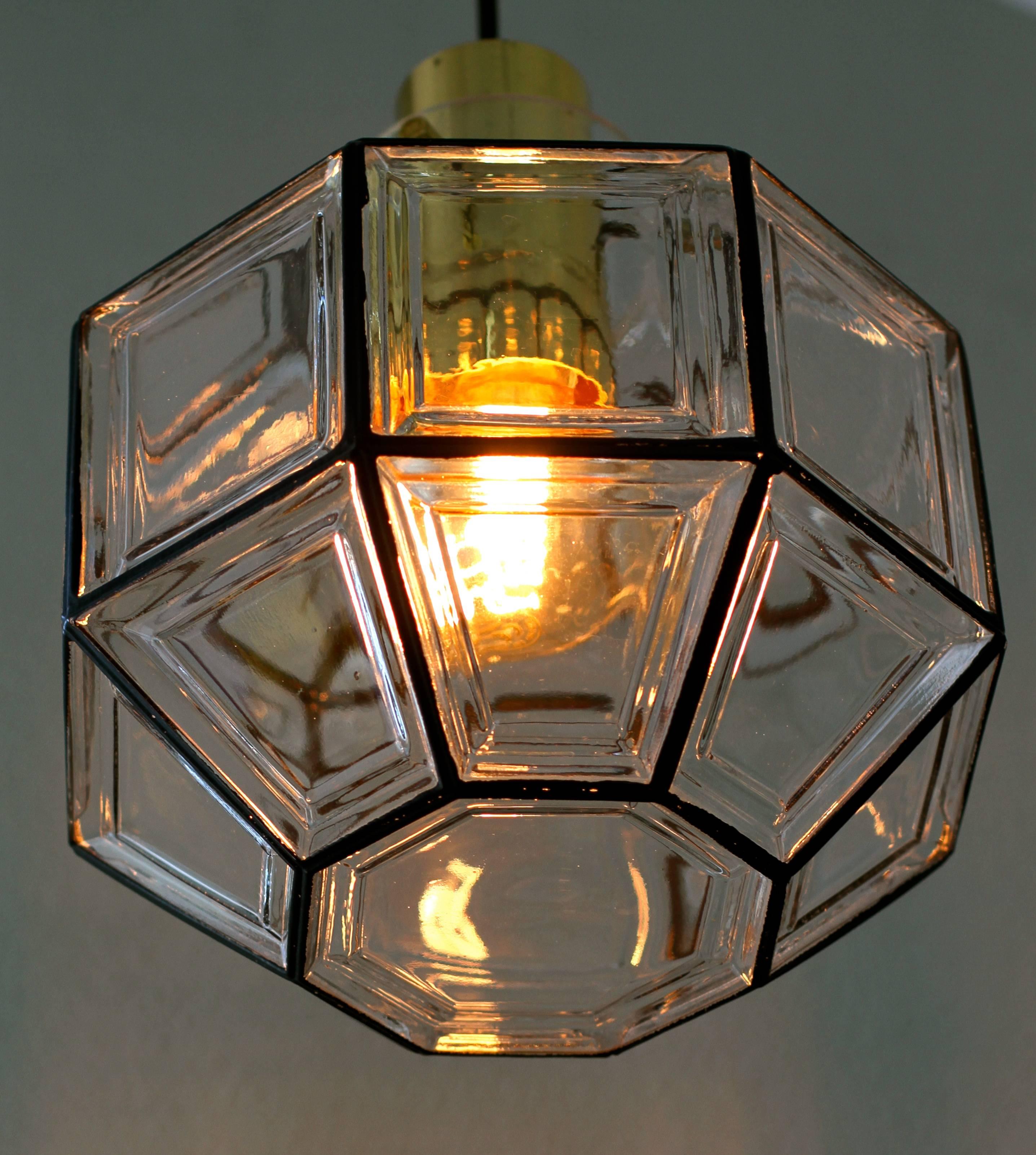 1 of 5 Large Minimalist Iron & Glass Pendant Lights by Glashütte Limburg 1960s In Good Condition For Sale In Landau an der Isar, Bayern