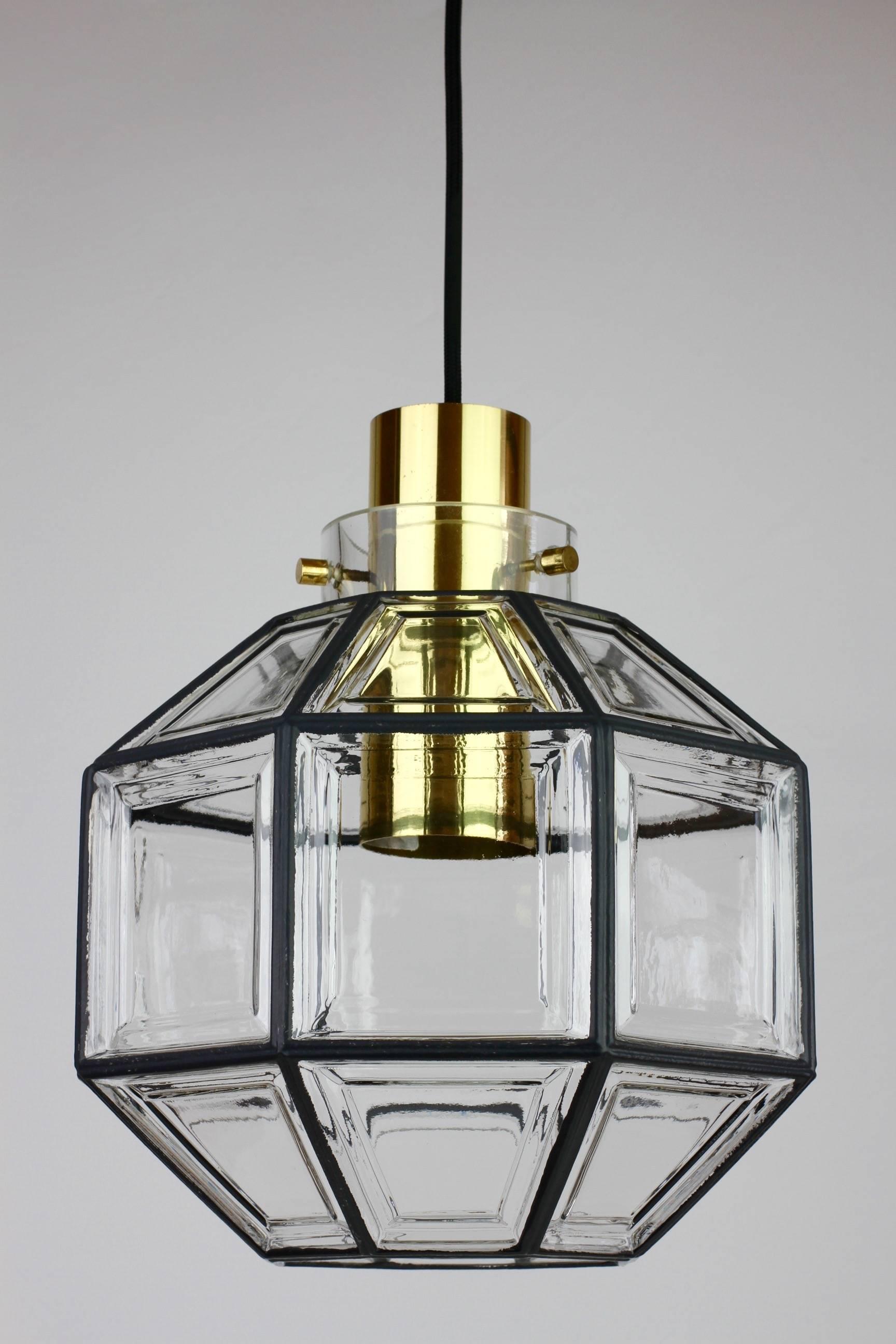 1 of 5 Large Minimalist Iron & Glass Pendant Lights by Glashütte Limburg 1960s For Sale 1