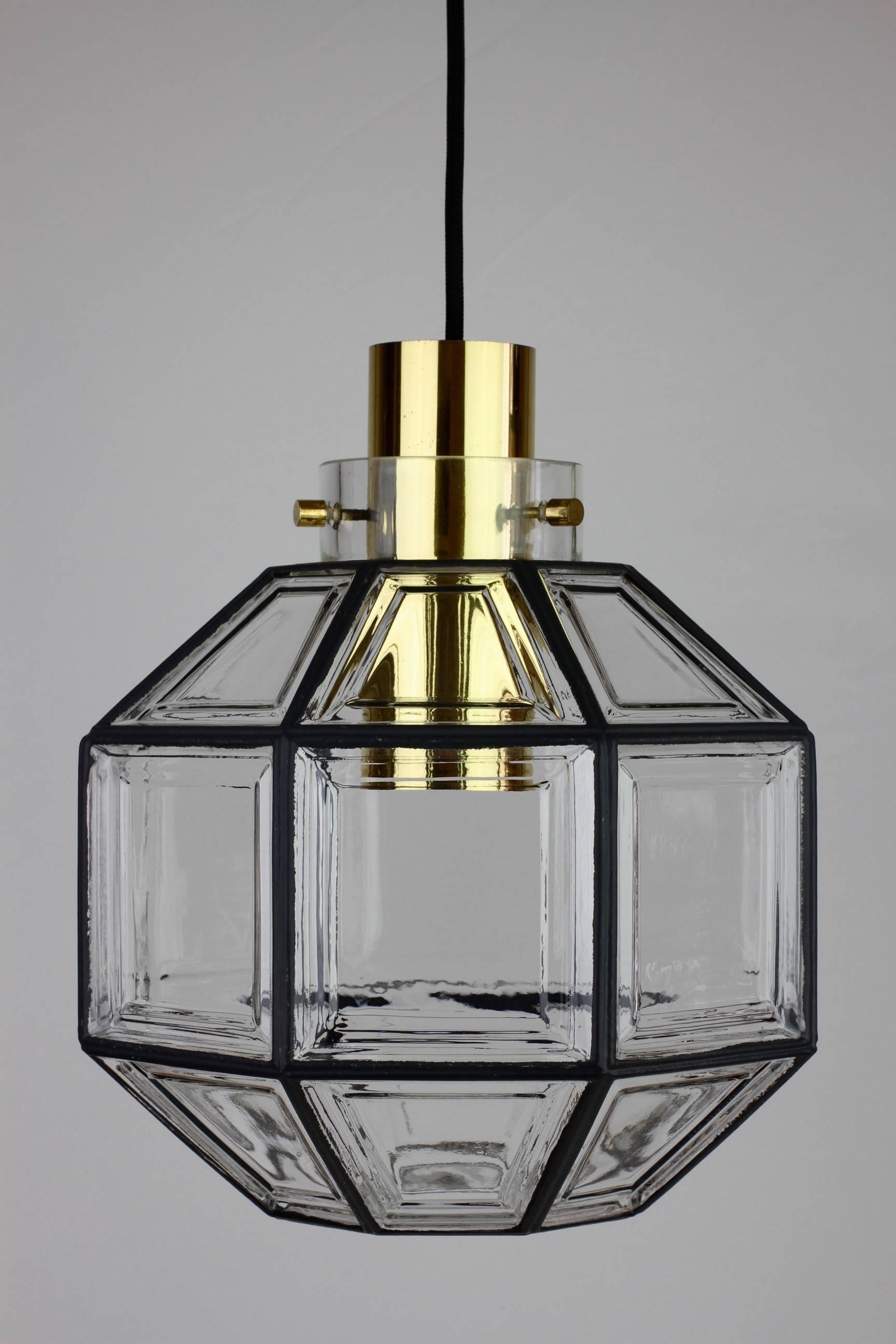 1 of 5 Large Minimalist Iron & Glass Pendant Lights by Glashütte Limburg 1960s For Sale 2