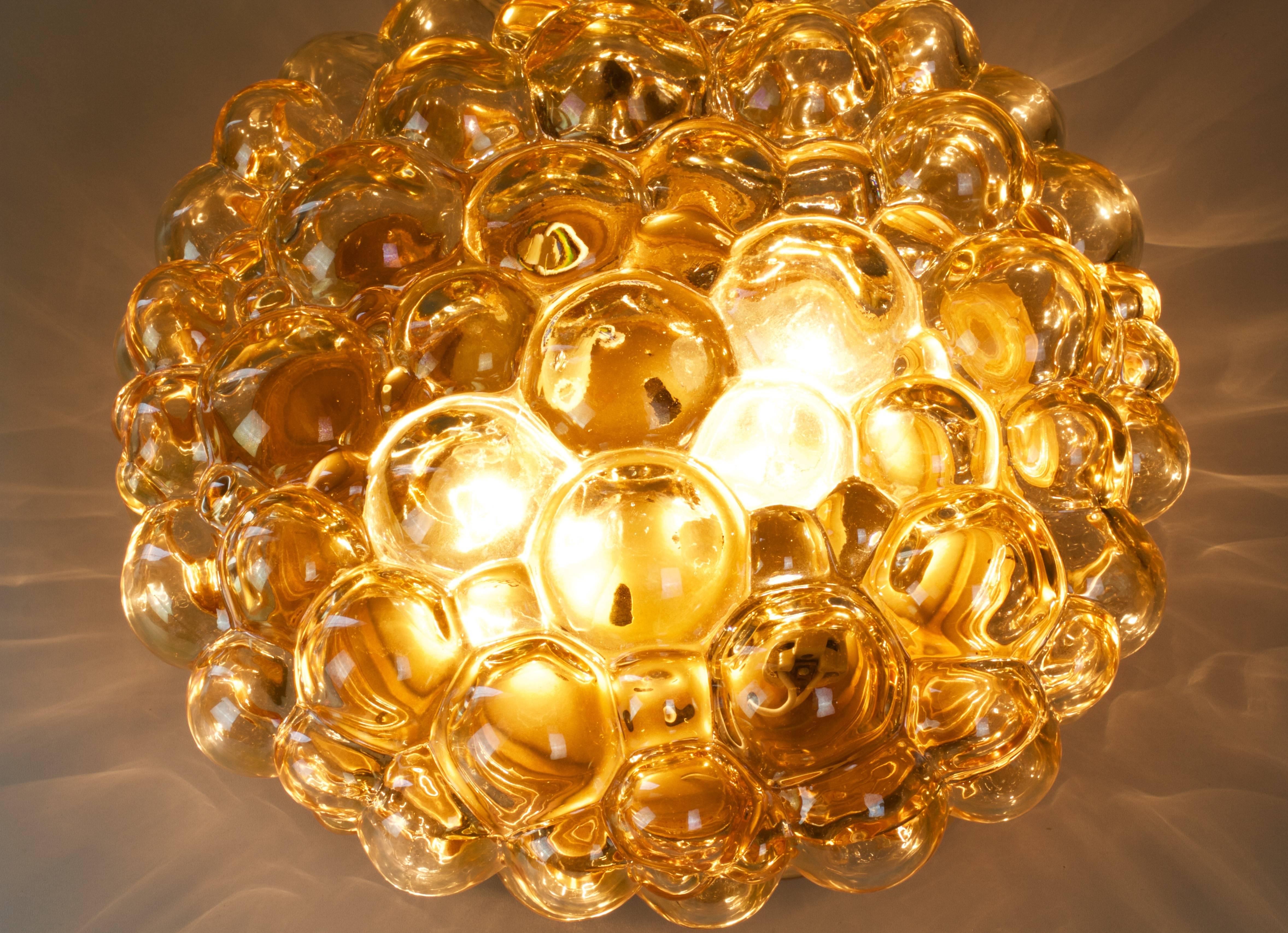 Molded Large Pair of Amber Bubble Glass Flush Mounts by Helena Tynell for  Limburg