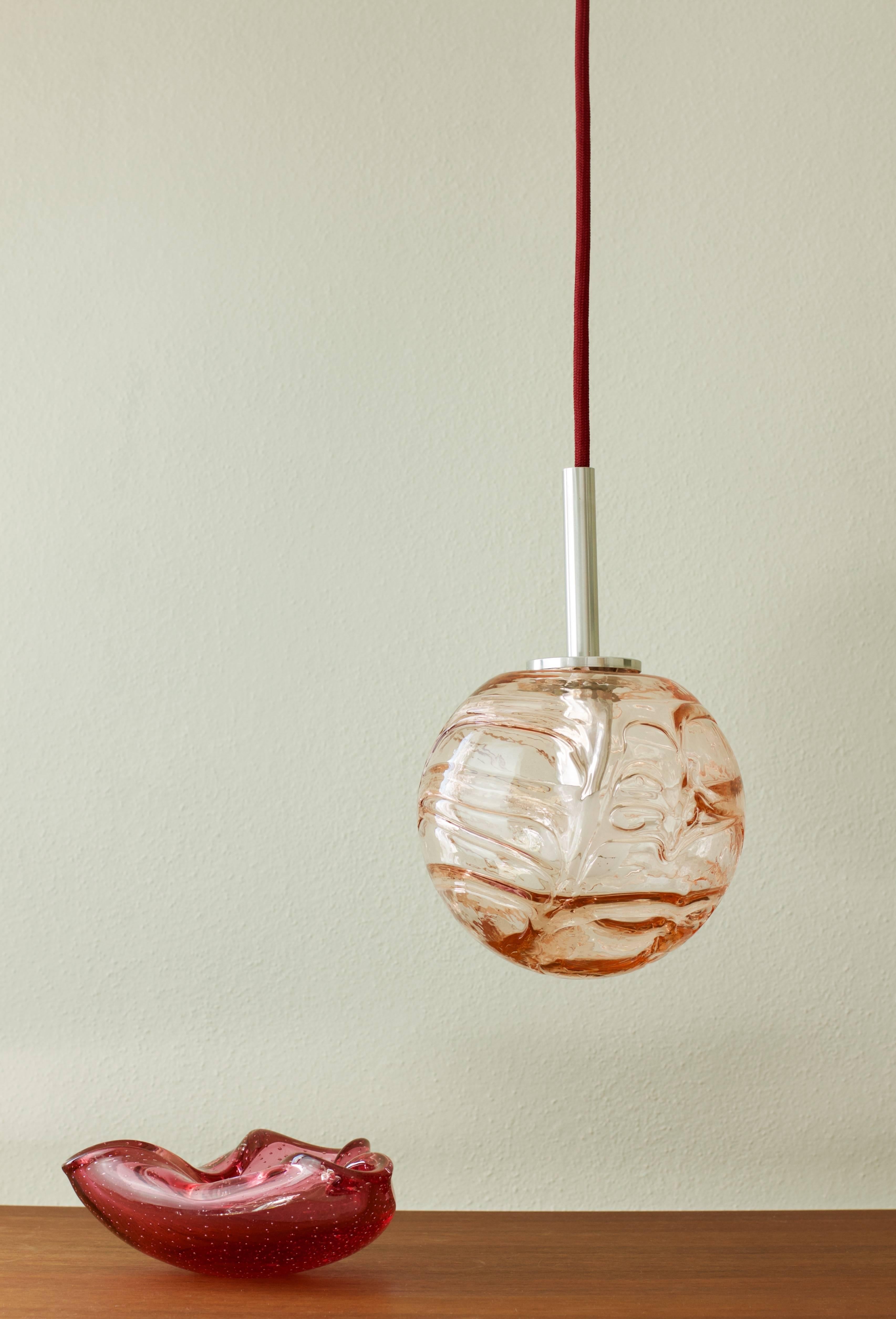 20th Century Small German Pendant Light by Doria Leuchten with Pink Toned Murano Glass Globe