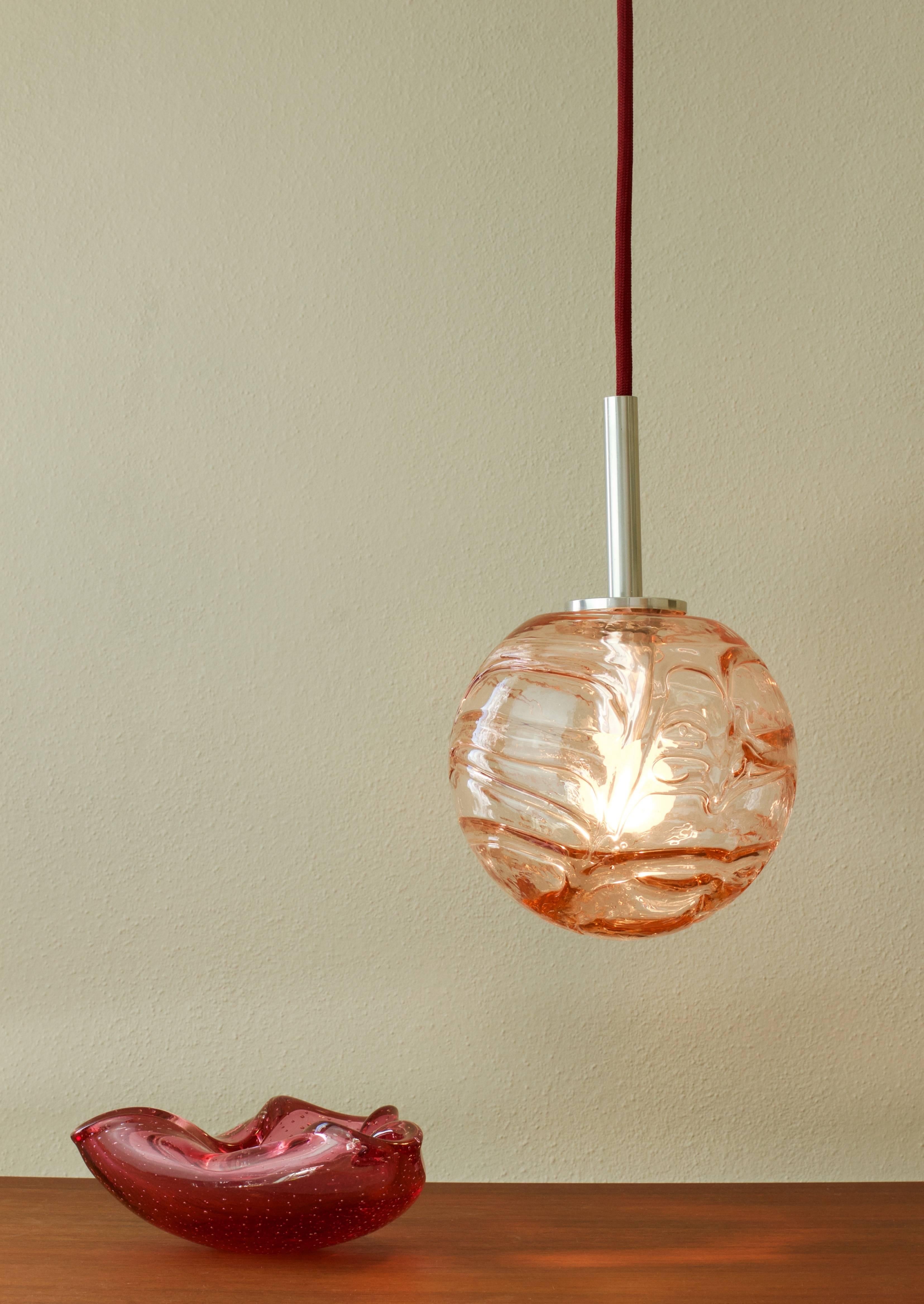 Blown Glass Small German Pendant Light by Doria Leuchten with Pink Toned Murano Glass Globe