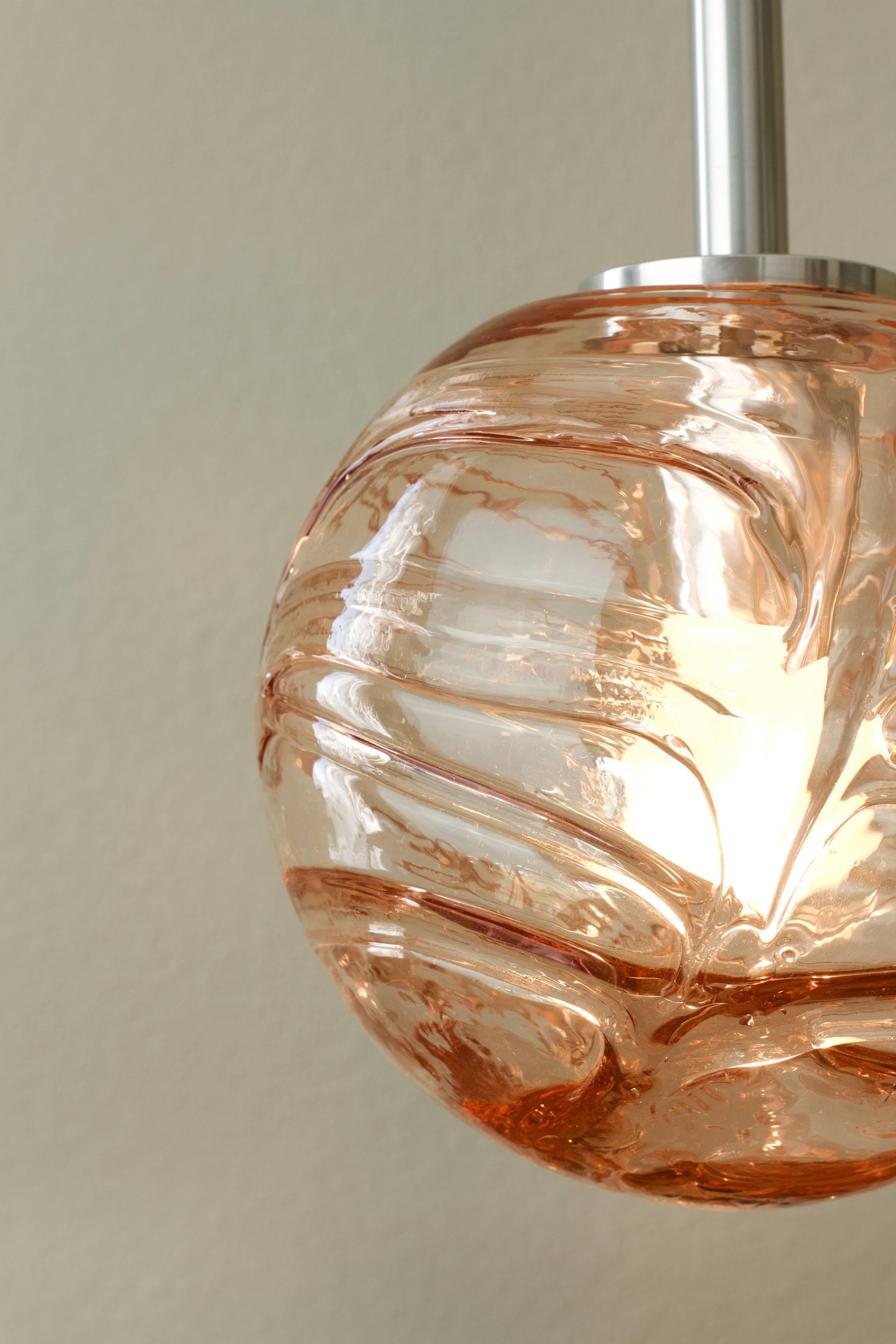Small German Pendant Light by Doria Leuchten with Pink Toned Murano Glass Globe 1