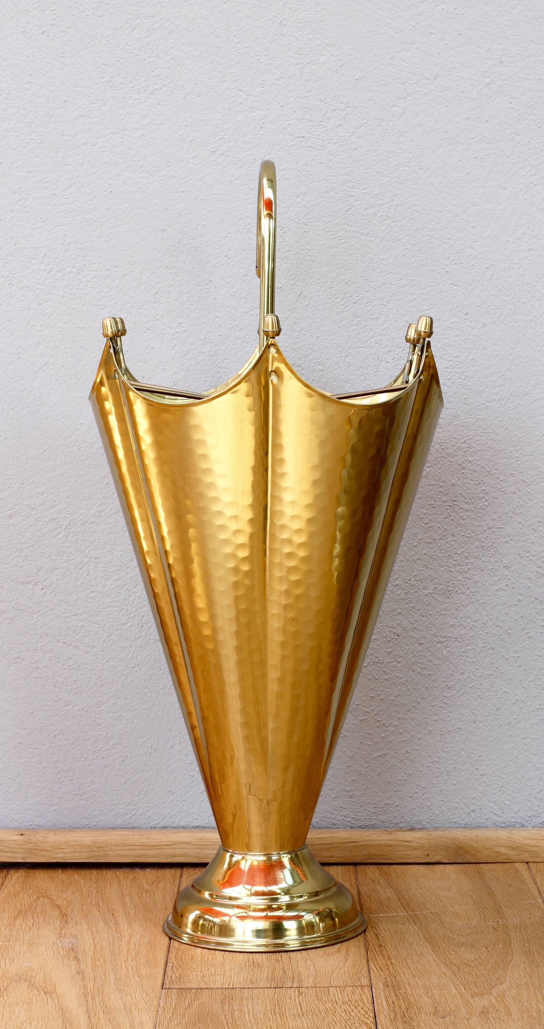 Mid-Century Modern Whimsical 1950s Italian Hammered Brass Umbrella Stand / Holder