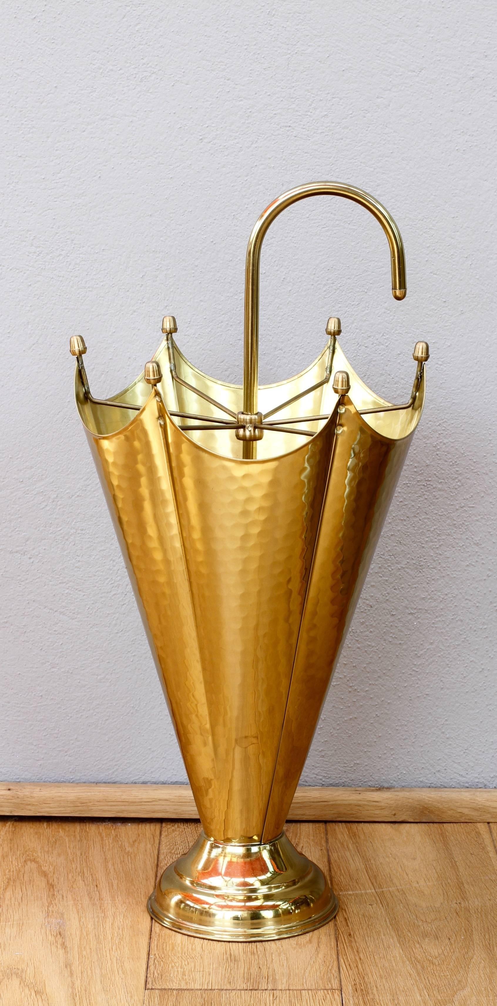 20th Century Whimsical 1950s Italian Hammered Brass Umbrella Stand / Holder