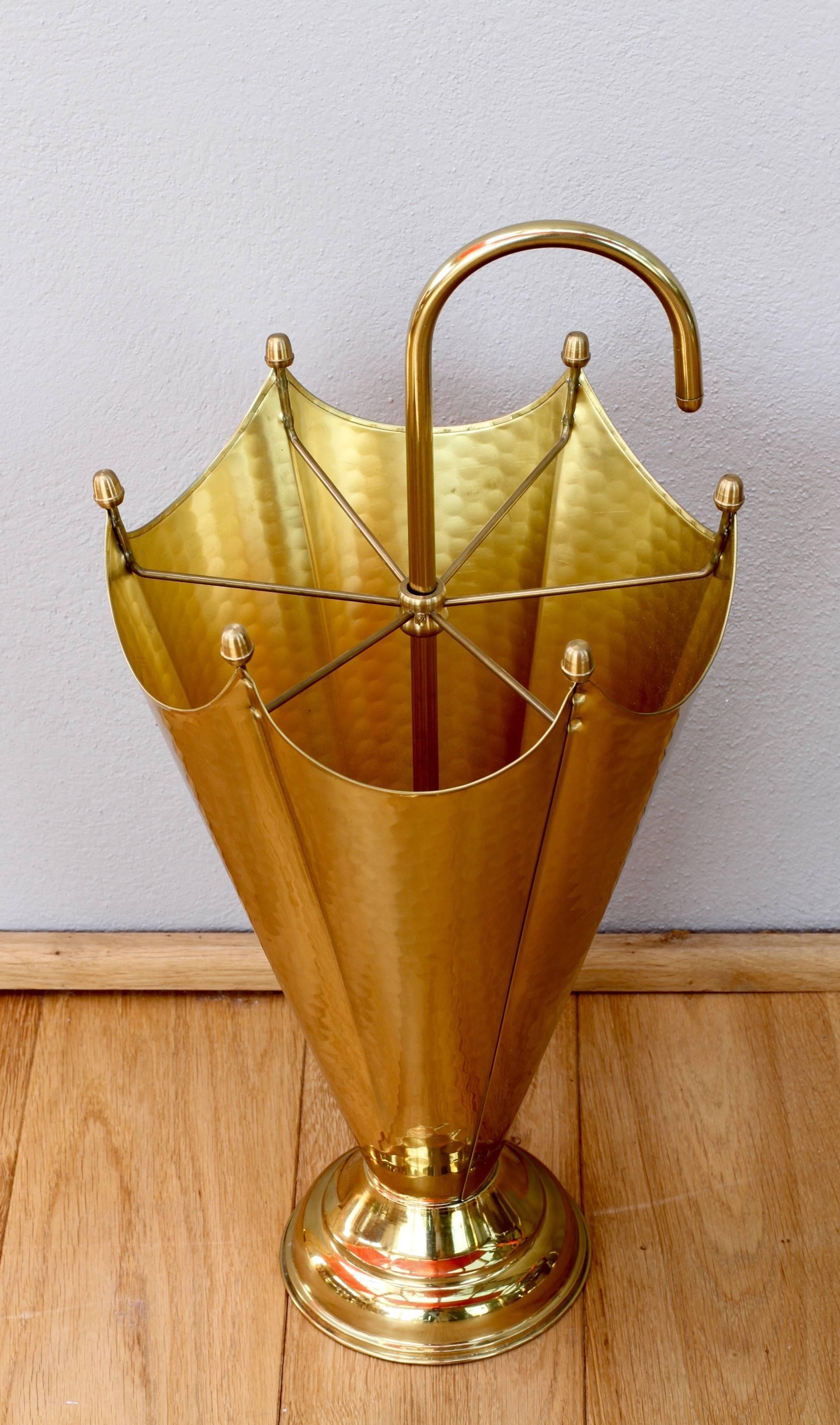 Whimsical 1950s Italian Hammered Brass Umbrella Stand / Holder 1
