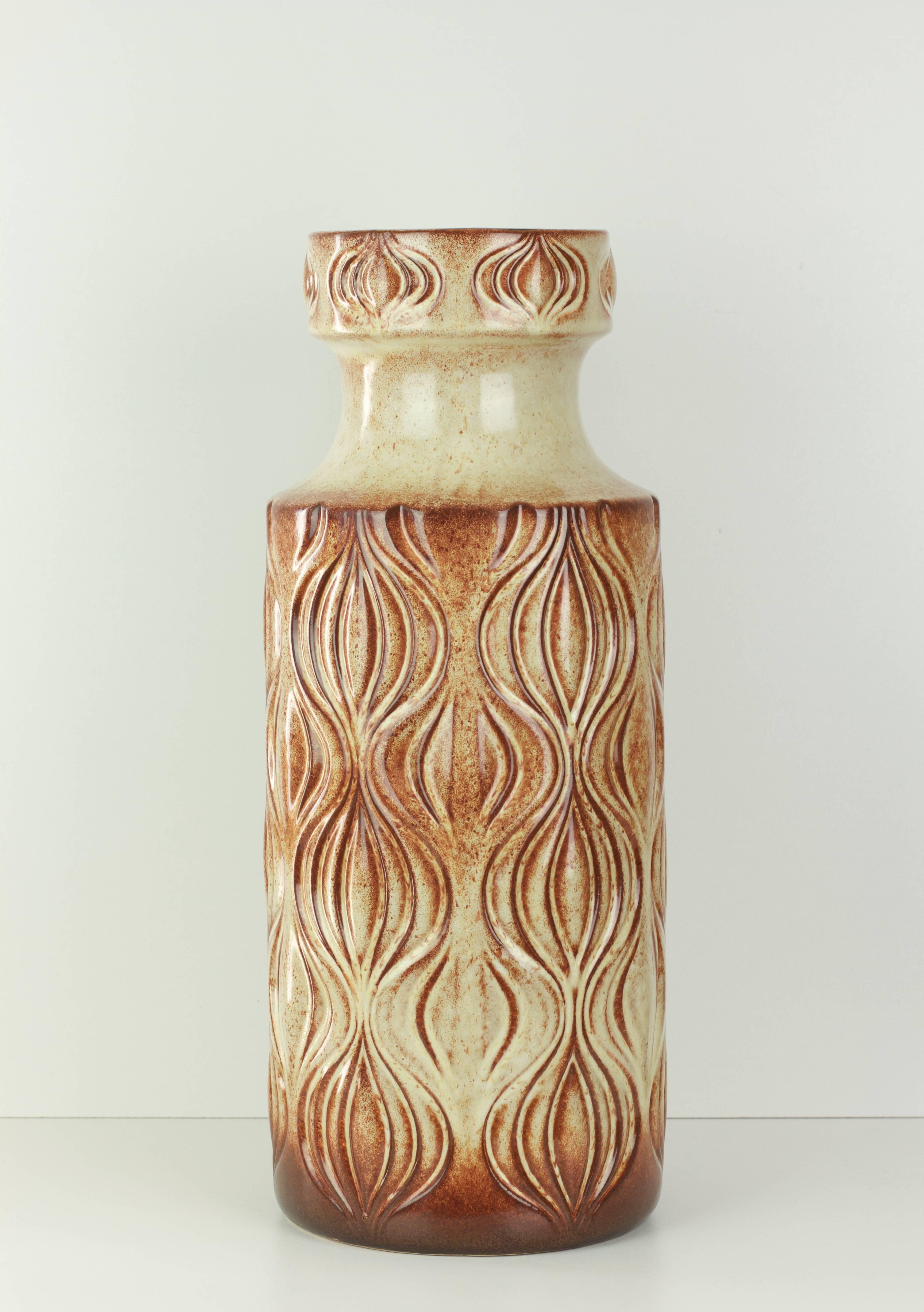 A fantastic tall and funky vase from one of the best German Pottery manufacturers, Scheurich Keramik. Produced towards the end of the 1960s or beginning of the 1970s the 'Amsterdam' Deco design became an instant Classic and was meant to reflect the