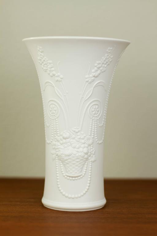 Tall Contemporary White Bisque Porcelain Vase by Manfred Frey for