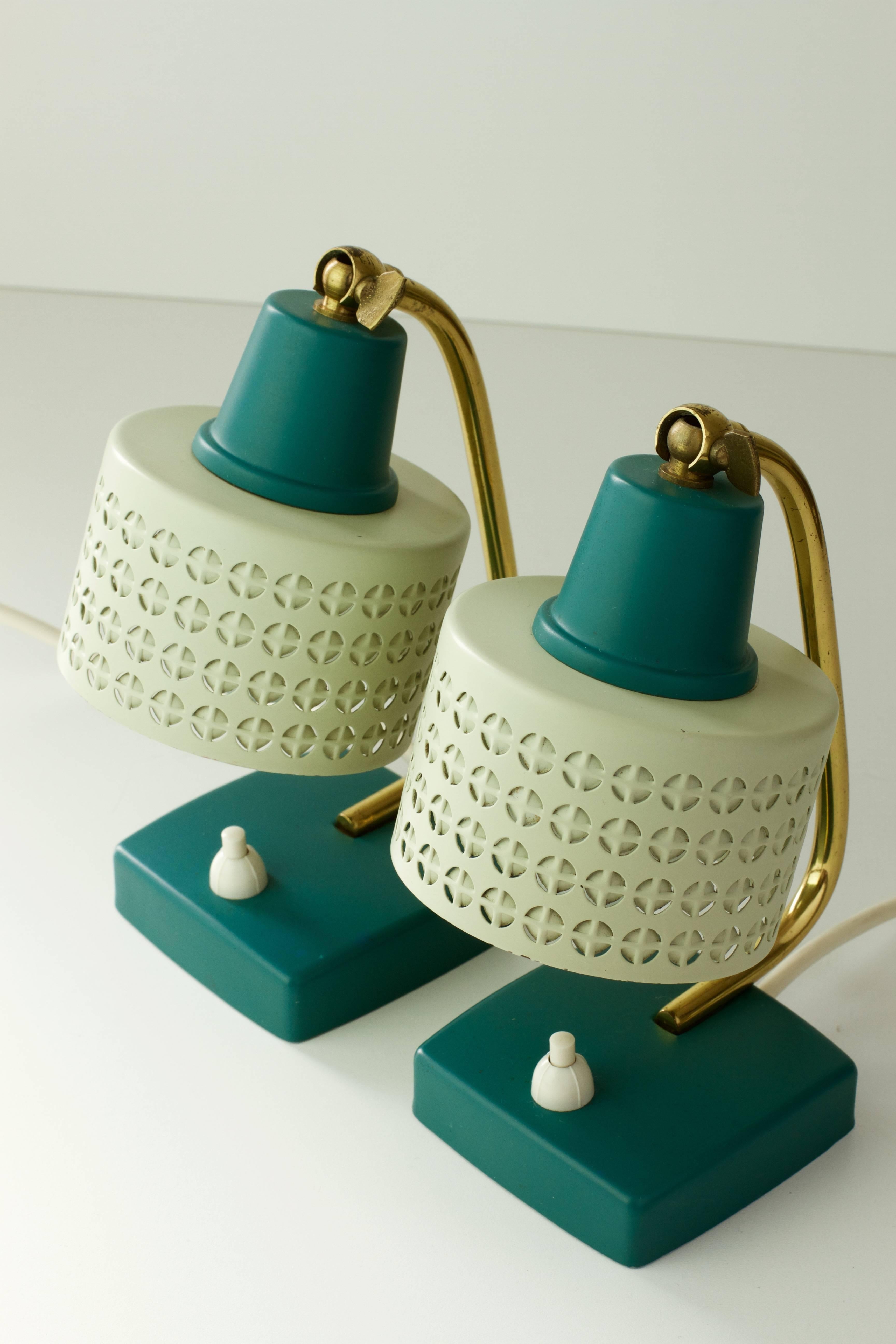 Mathieu Matégot Style Pair of 1950s Perforated Metal Shade Table Lamps / Lights 2
