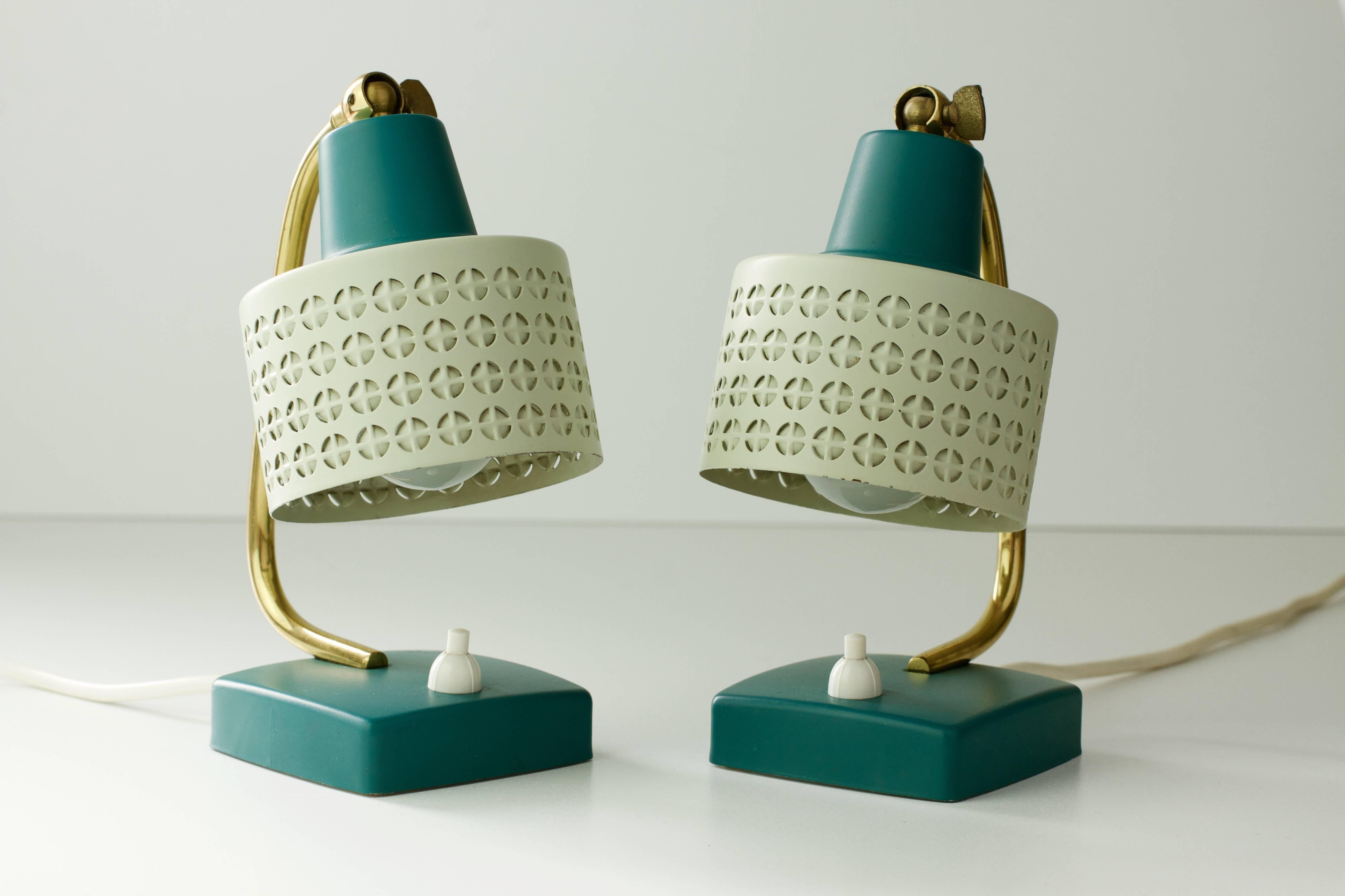 Mathieu Matégot Style Pair of 1950s Perforated Metal Shade Table Lamps / Lights 3