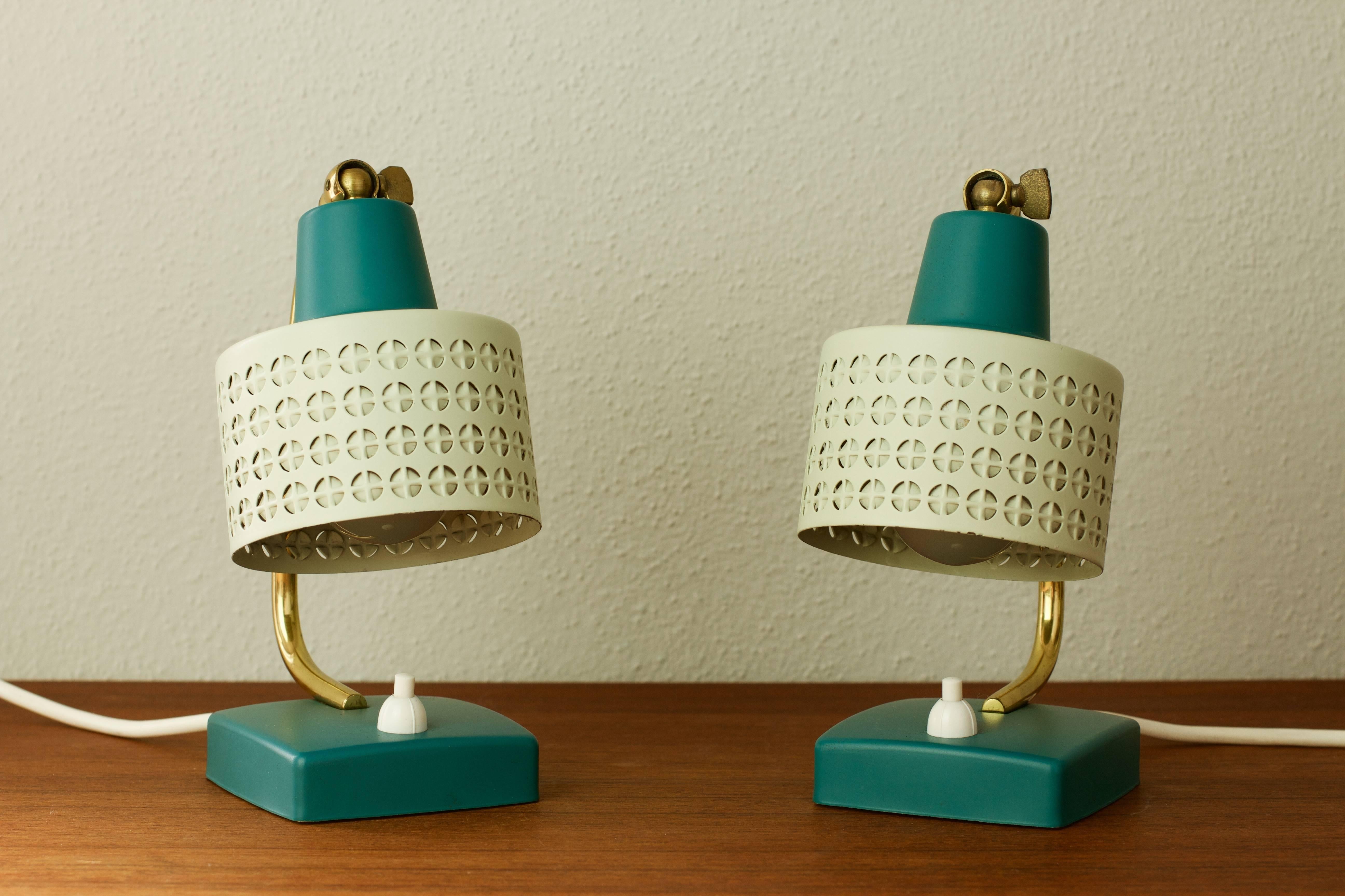 Mathieu Matégot Style Pair of 1950s Perforated Metal Shade Table Lamps / Lights In Good Condition In Landau an der Isar, Bayern