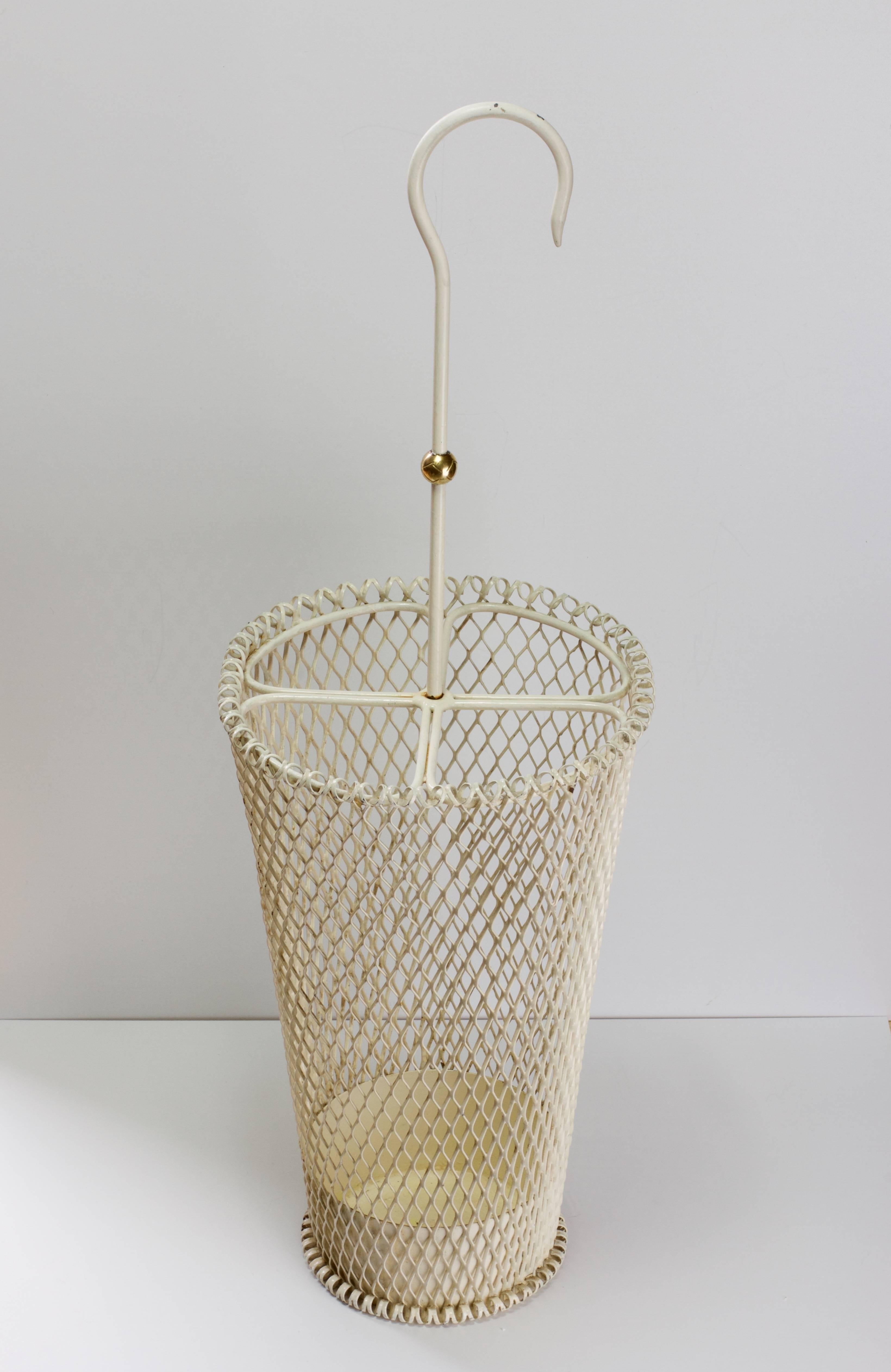 Mid-Century Modern 1950s Mathieu Mategot Style French White Perforated Metal Umbrella Stand/Holder For Sale