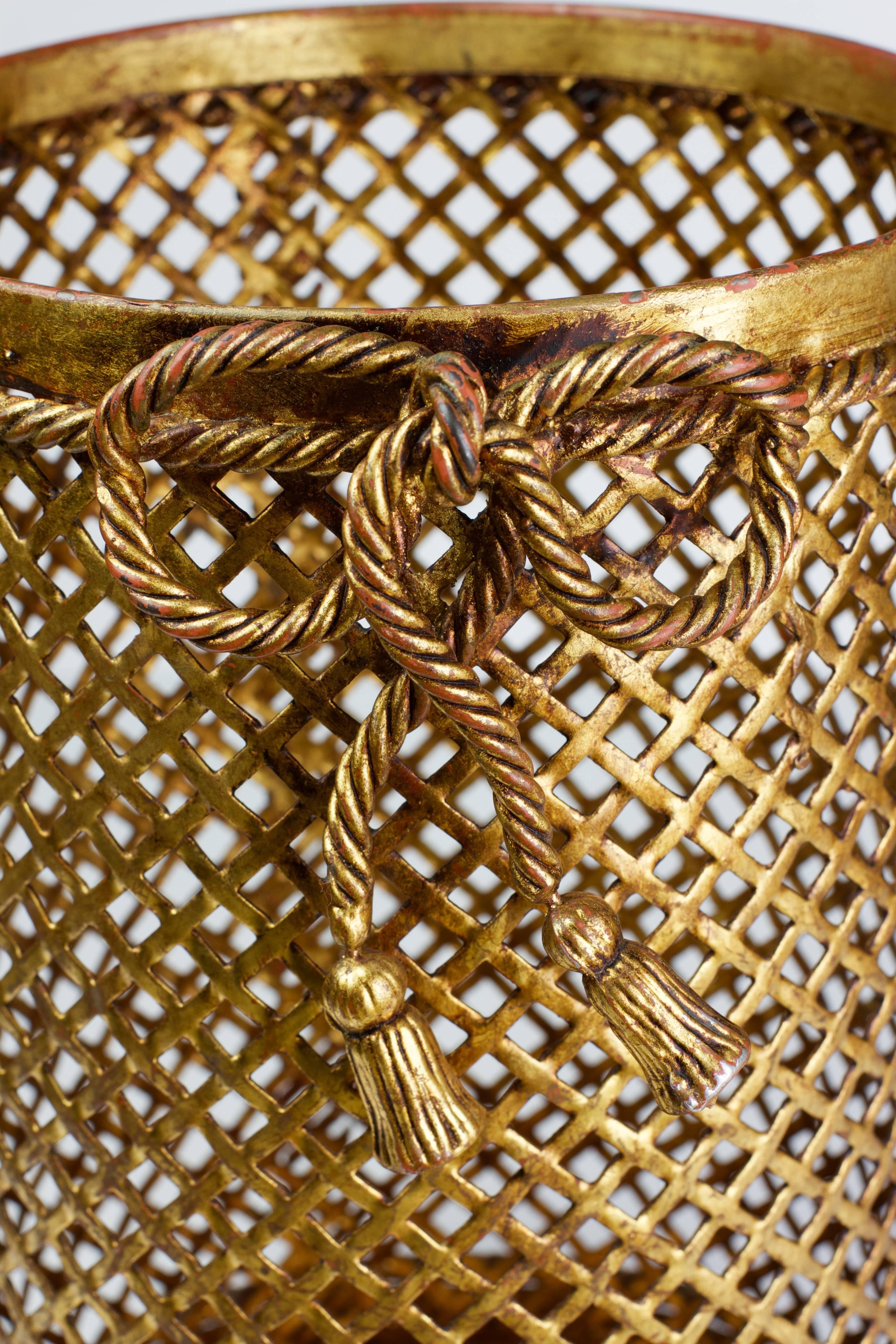 Mid Century 1950s Hollywood Regency Italian Gold Gilded Waste Paper Basket 1