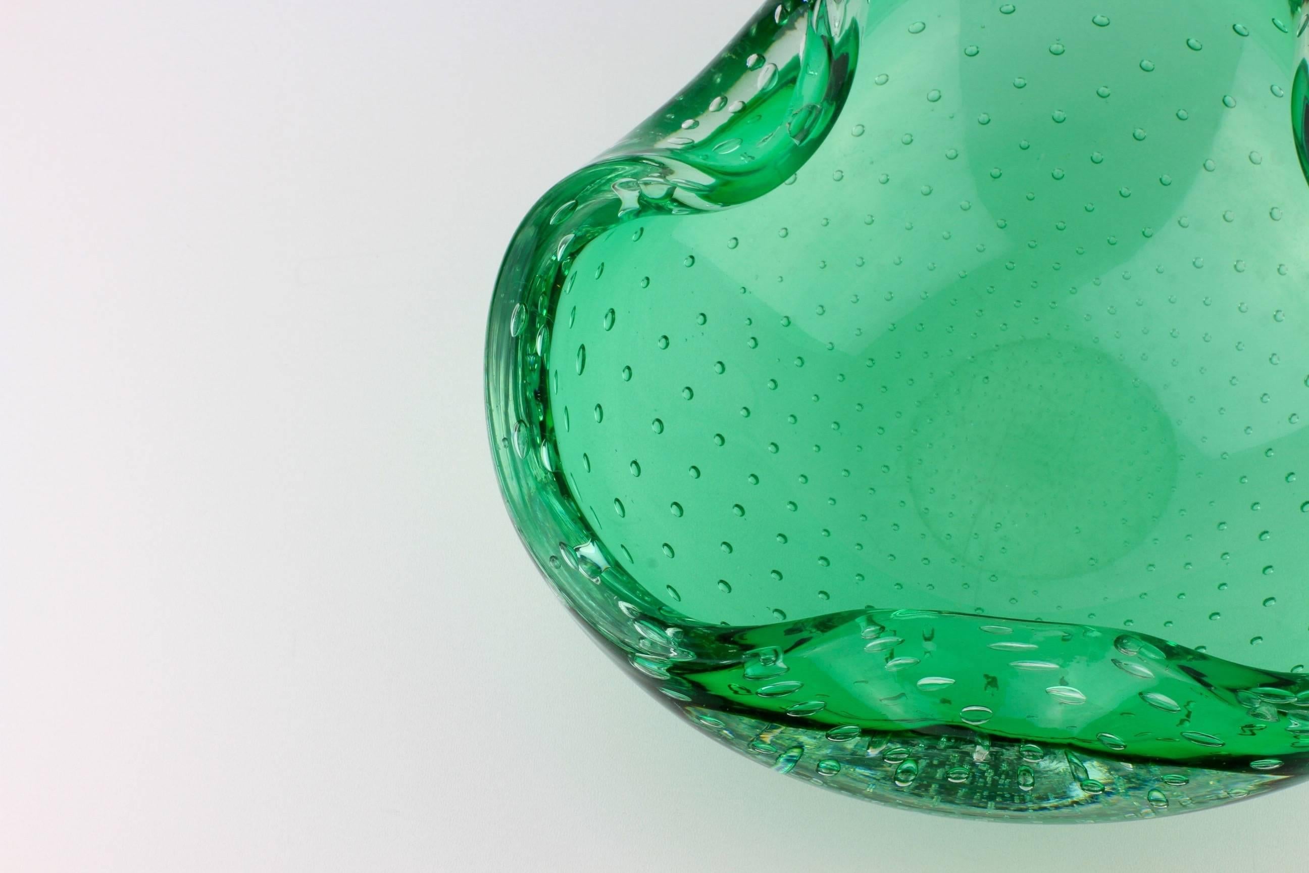 Large 1950s Green Murano Bubble Glass Bowl Attributed to Carlo Scarpa for Venini In Excellent Condition In Landau an der Isar, Bayern
