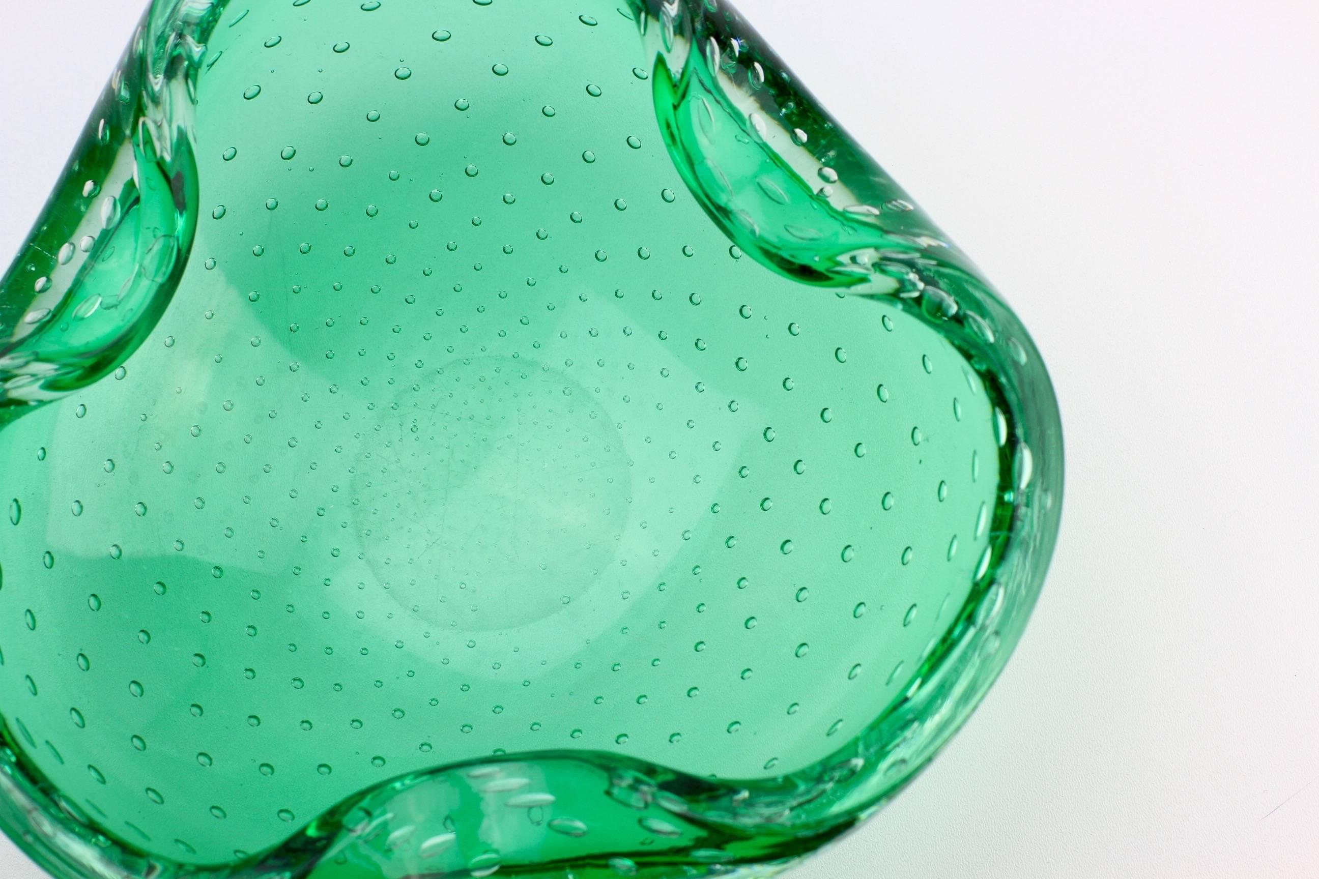 Murano Glass Large 1950s Green Murano Bubble Glass Bowl Attributed to Carlo Scarpa for Venini