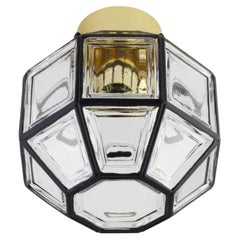 Limburg 1 of 6 Mid-Century Iron Clear Glass & Brass Flush Mount Lights c. 1965