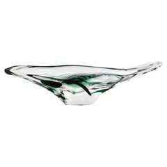 Piatto vintage in vetro verde e nero di Max Verboeket per Maastricht Glass, 1958 circa
