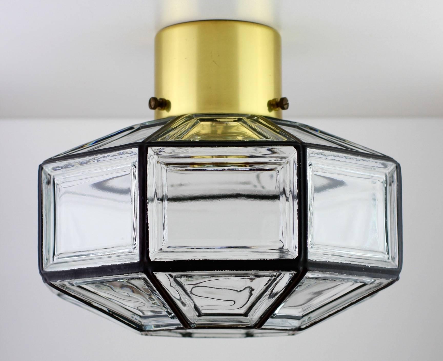 20th Century Iron and Clear Glass Flush Mount Light Fixtures by Glashütte Limburg, circa 1965 For Sale