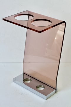 1970s Michel Dumas for Roche Bobois Lucite Acrylic & Chrome Umbrella Stand Rack
