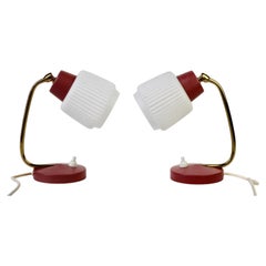 Stilnovo Style Pair of 1950s Glass Shade Red Bedside Table Lamps / Lights