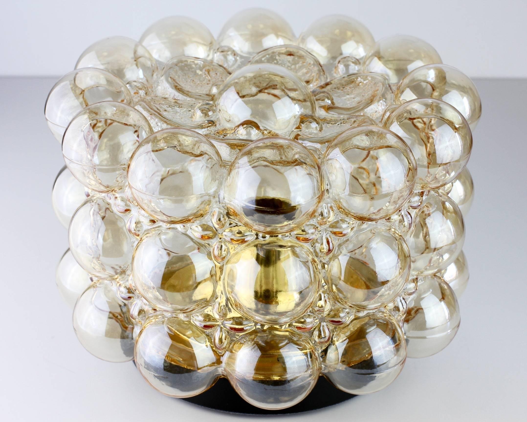 Mid-Century Modern Pair of Amber Bubble Glass Flush Mount Light by Helena Tynell for Limburg, 1960s