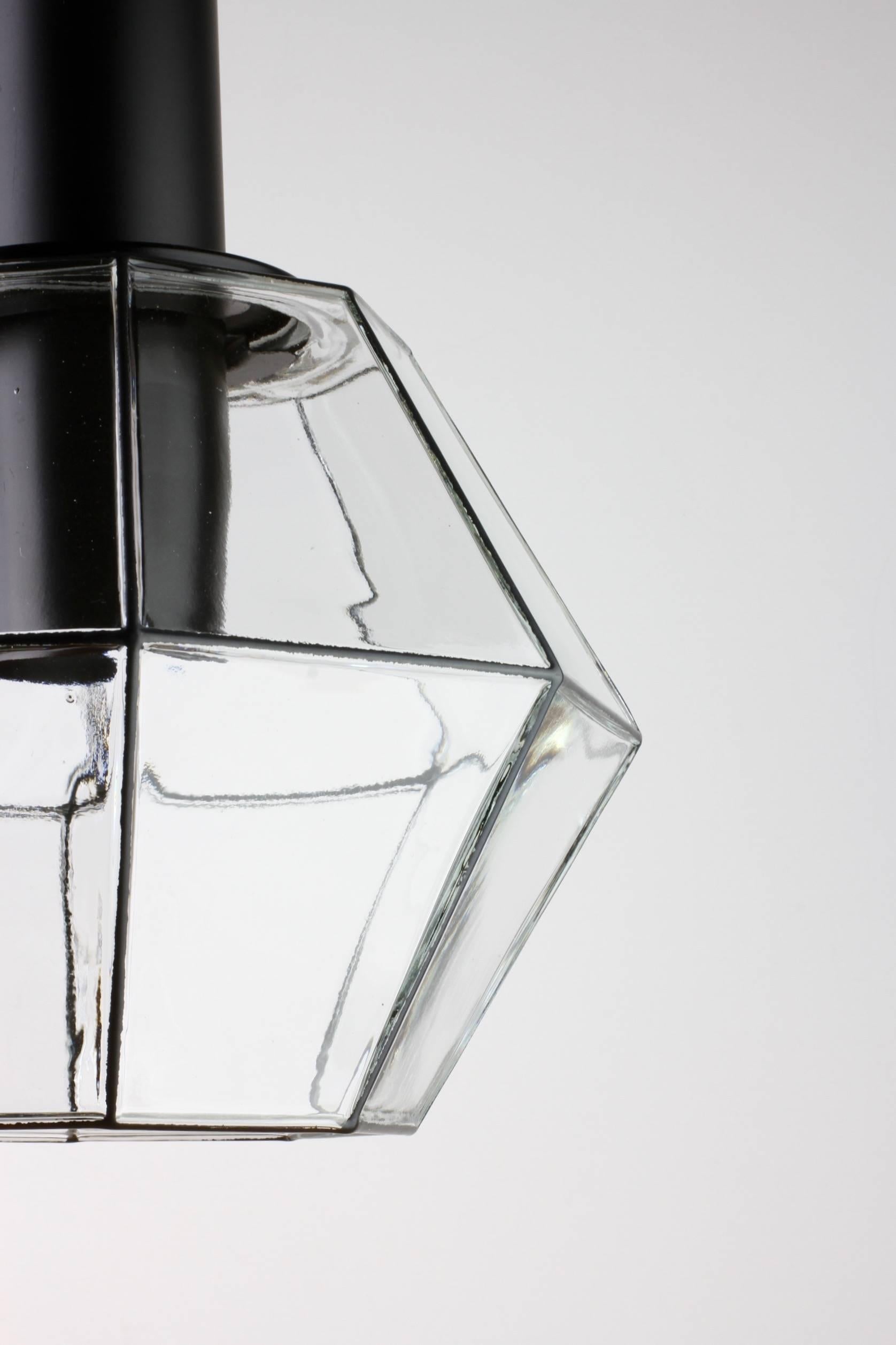 Blown Glass Ten Minimalist Geometric Black & Clear Glass Pendant Lights by Limburg 1970s