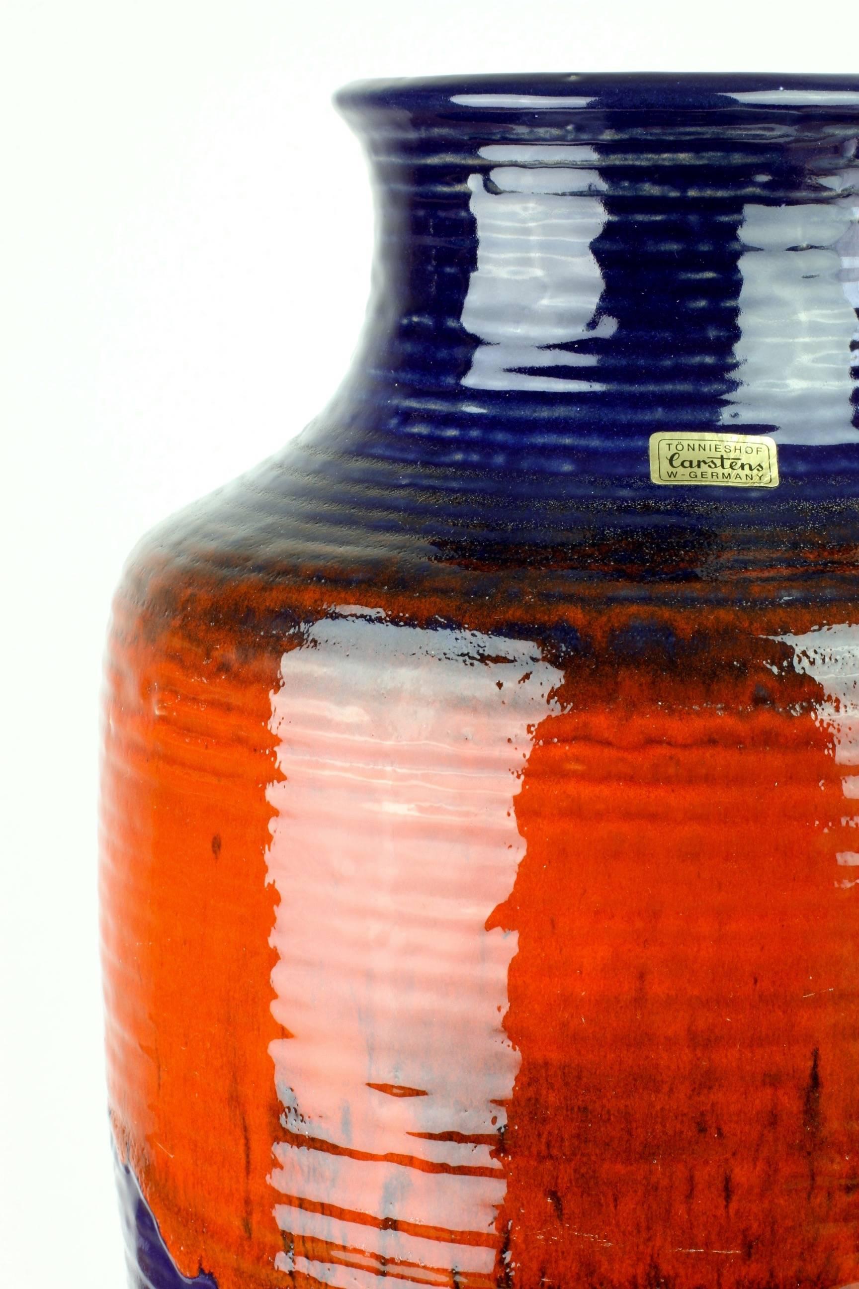 20th Century 1960s Large Red and Blue Glazed West German Pottery Floor Vase by Carstens