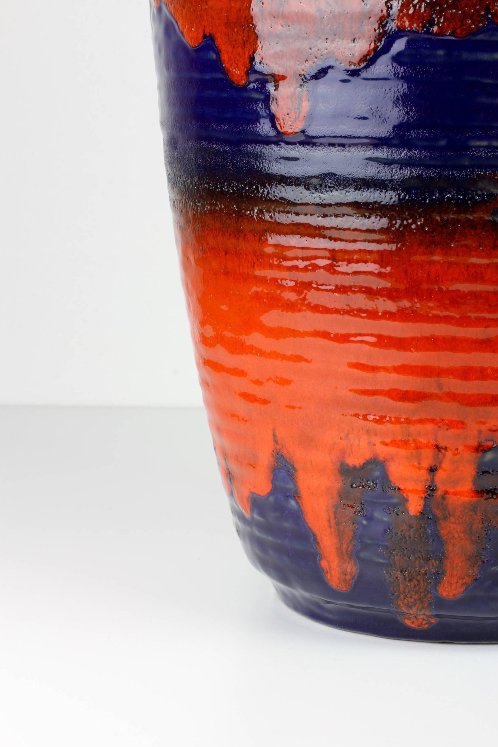 Ceramic 1960s Large Red and Blue Glazed West German Pottery Floor Vase by Carstens