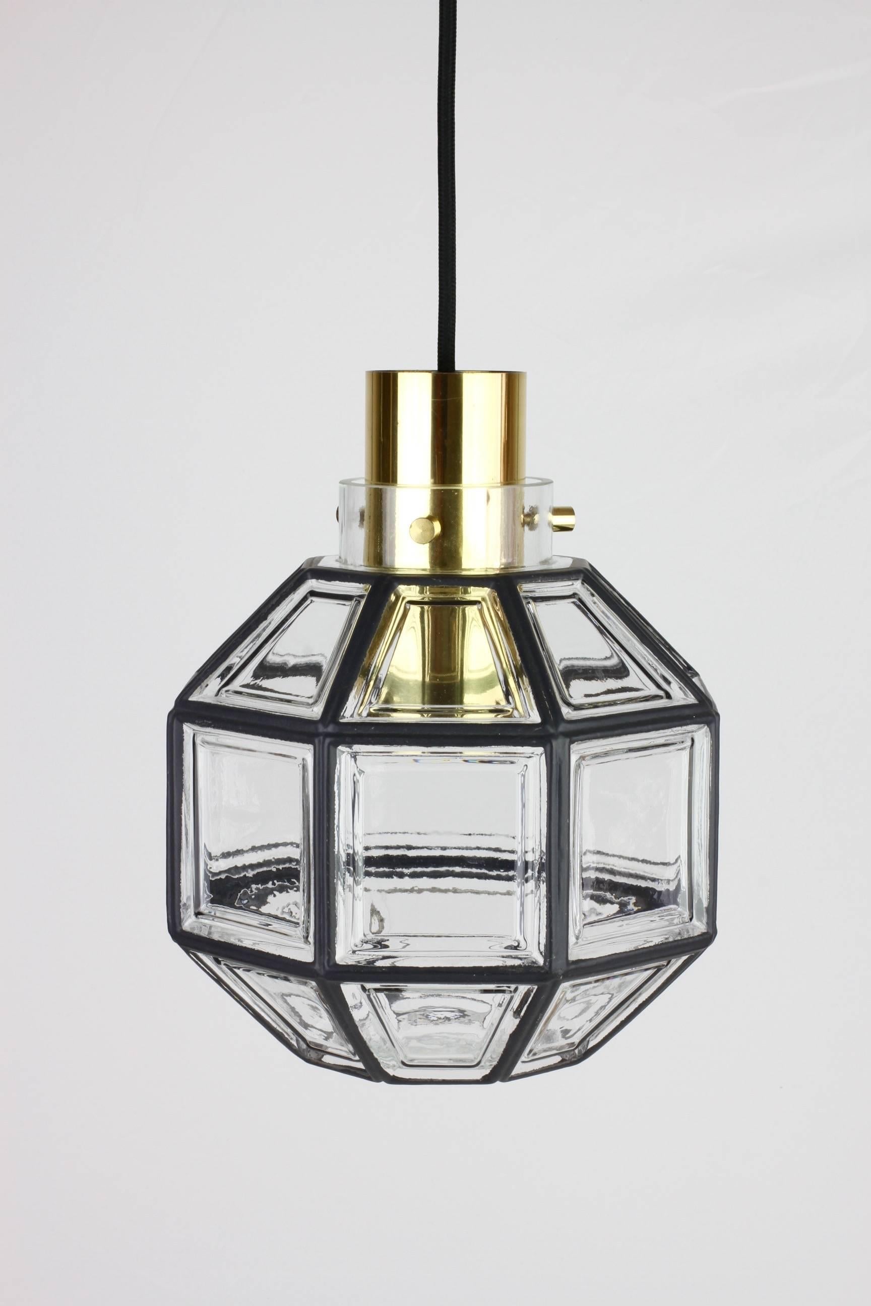 Mid-Century Modern Five Minimalist Iron & Clear Glass Geometric Pendant Lights by Limburg 1960s