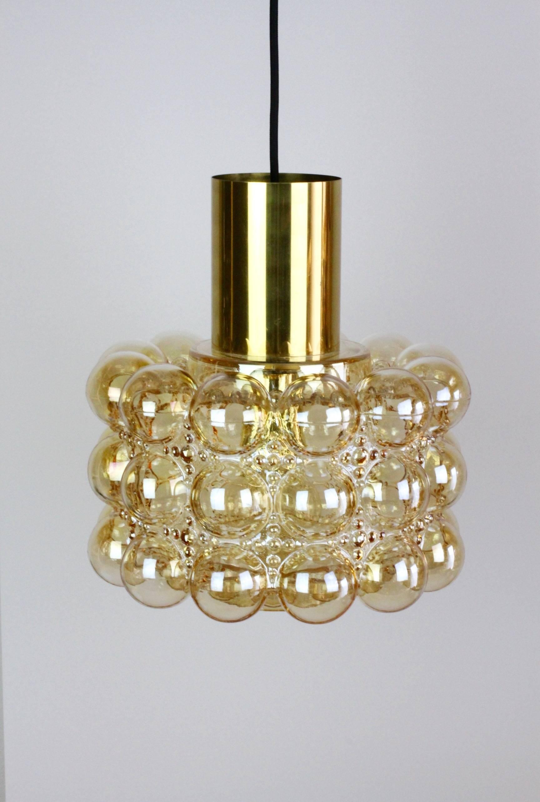 Molded Extra Large Amber Bubble Glass Pendant Light by Helena Tynell for Limburg