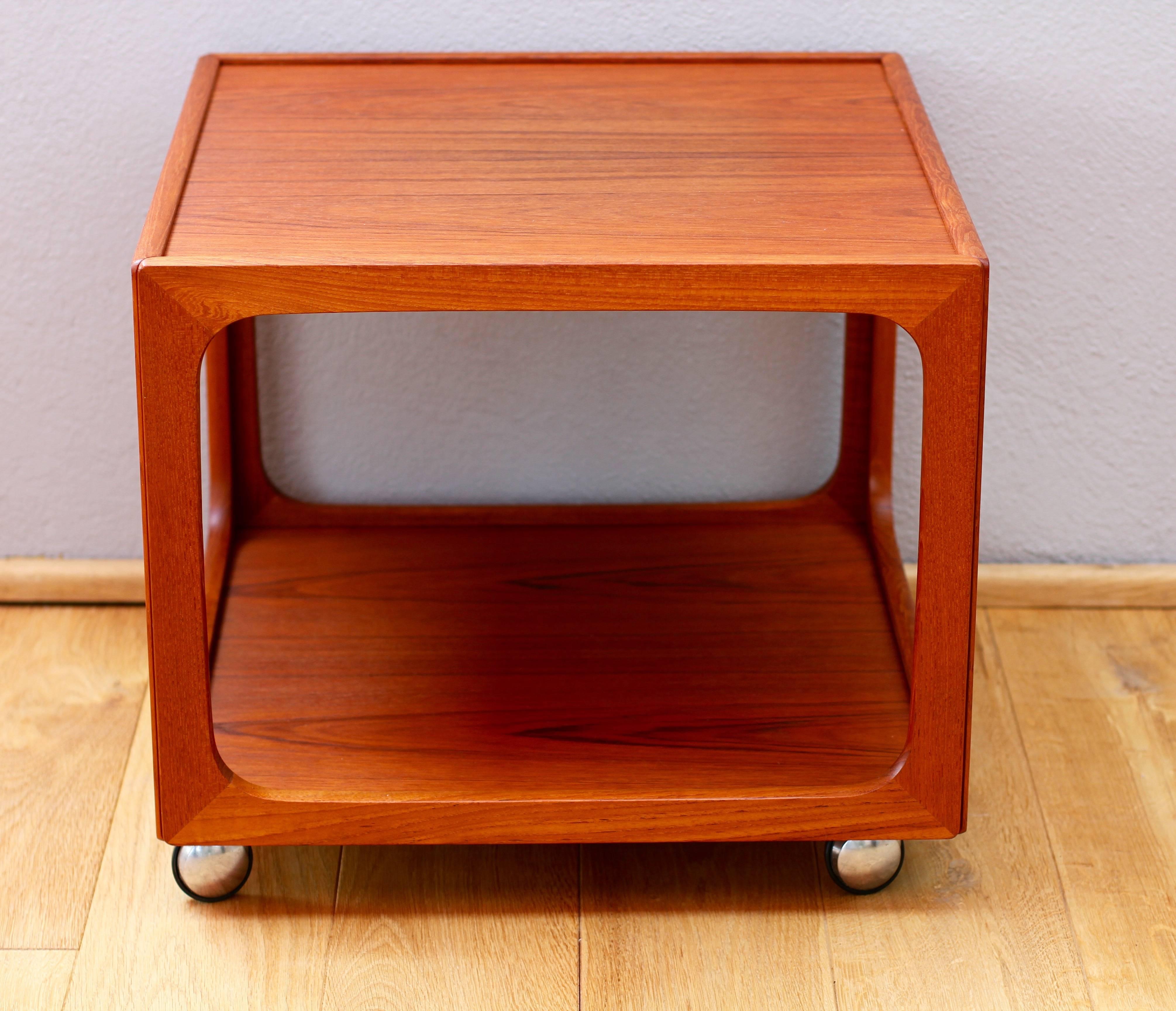 Mid-Century Pair of Teak Rolling Side Tables by BR Møbler Gelsted, Denmark 1