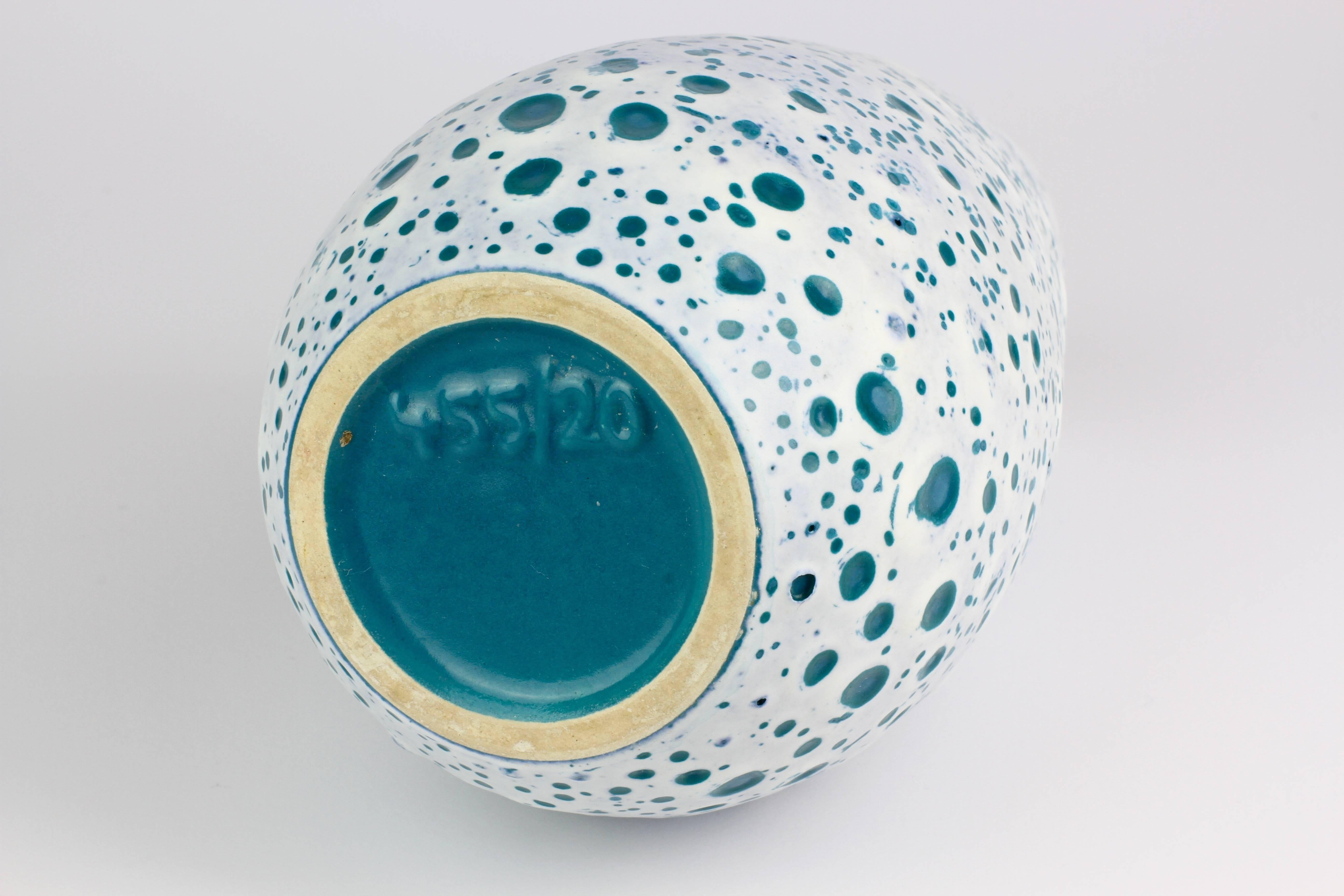 Beautiful West German Turquoise and White Moon Crater Vase by Ü-Keramik, 1960s In Excellent Condition In Landau an der Isar, Bayern