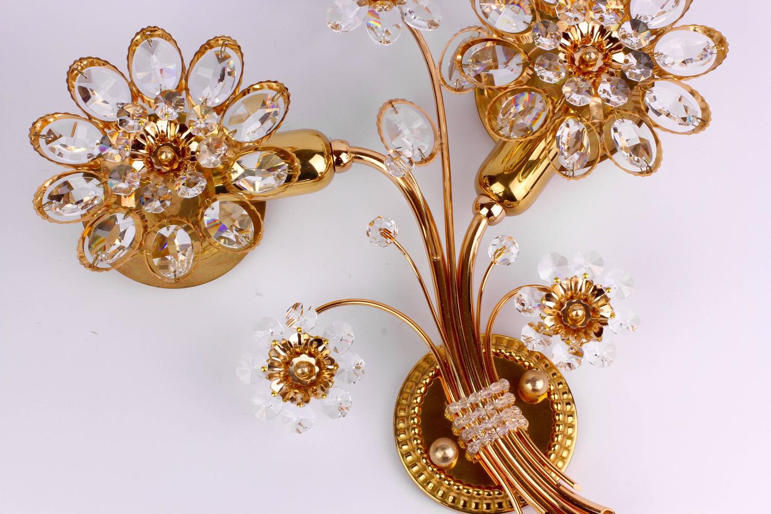 Stunning Pair of MidCentury Flower Crystal and Wall Lights/Sconces by