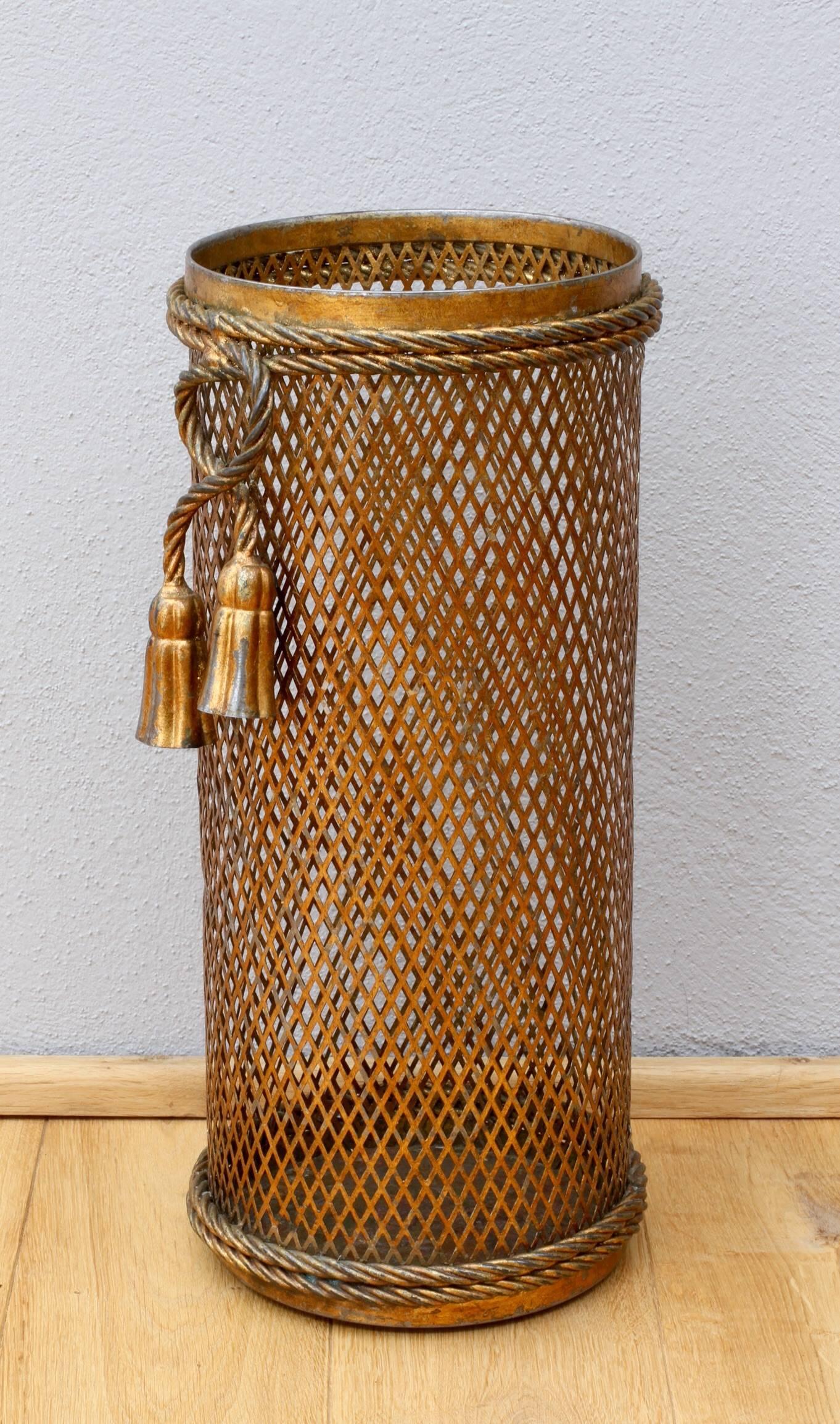 Gilt 1950s Italian Hollywood Regency Gold Gilded Umbrella Stand by Li Puma Firenze