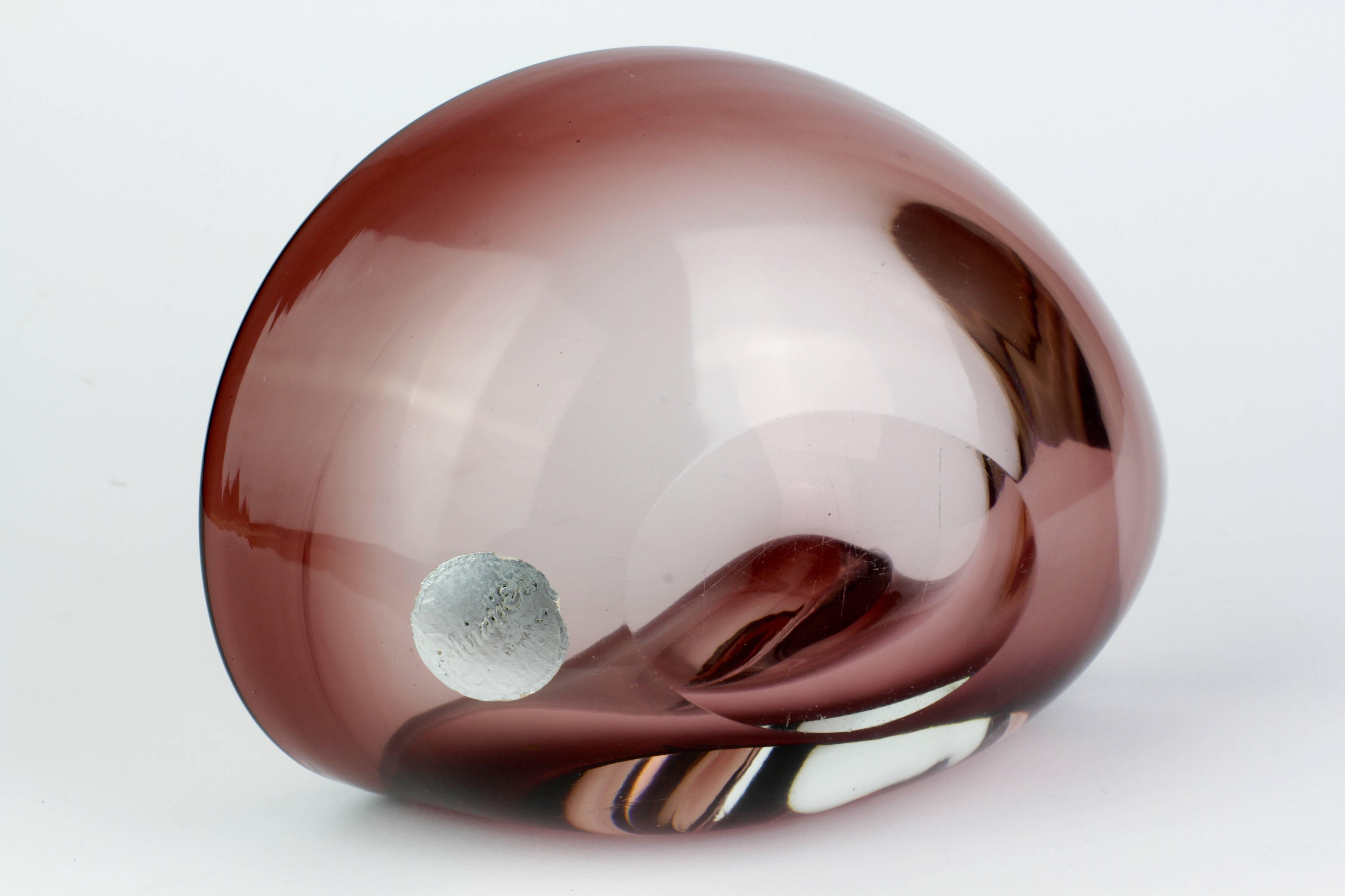 Italian 1950s Mid-Century Salviati & Co Murano Violet Pink Sea Shell Shaped Glass Bowl