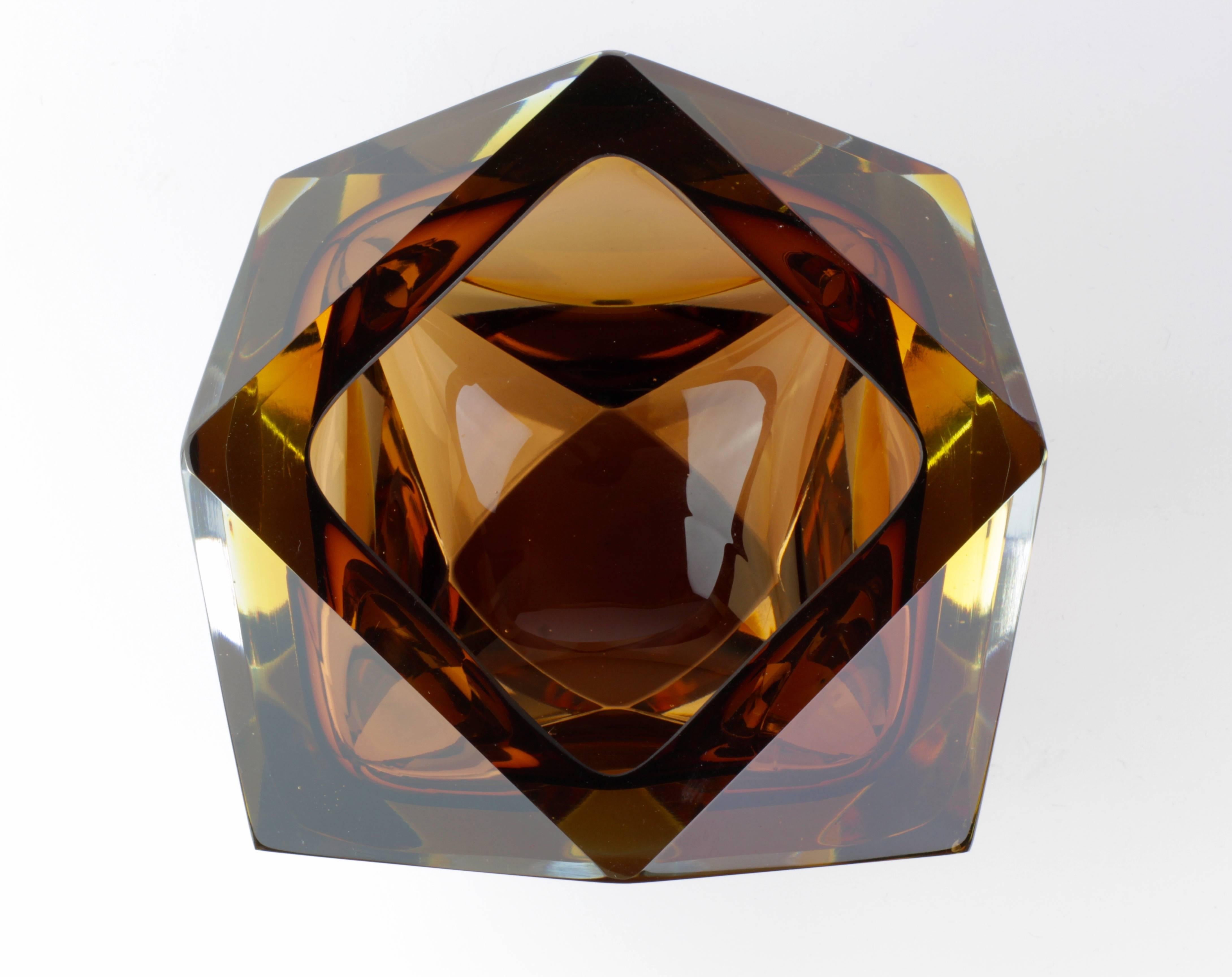 Monumental Huge Italian Diamond Cut Faceted Murano Glass Bowl Mandruzzato Style 1