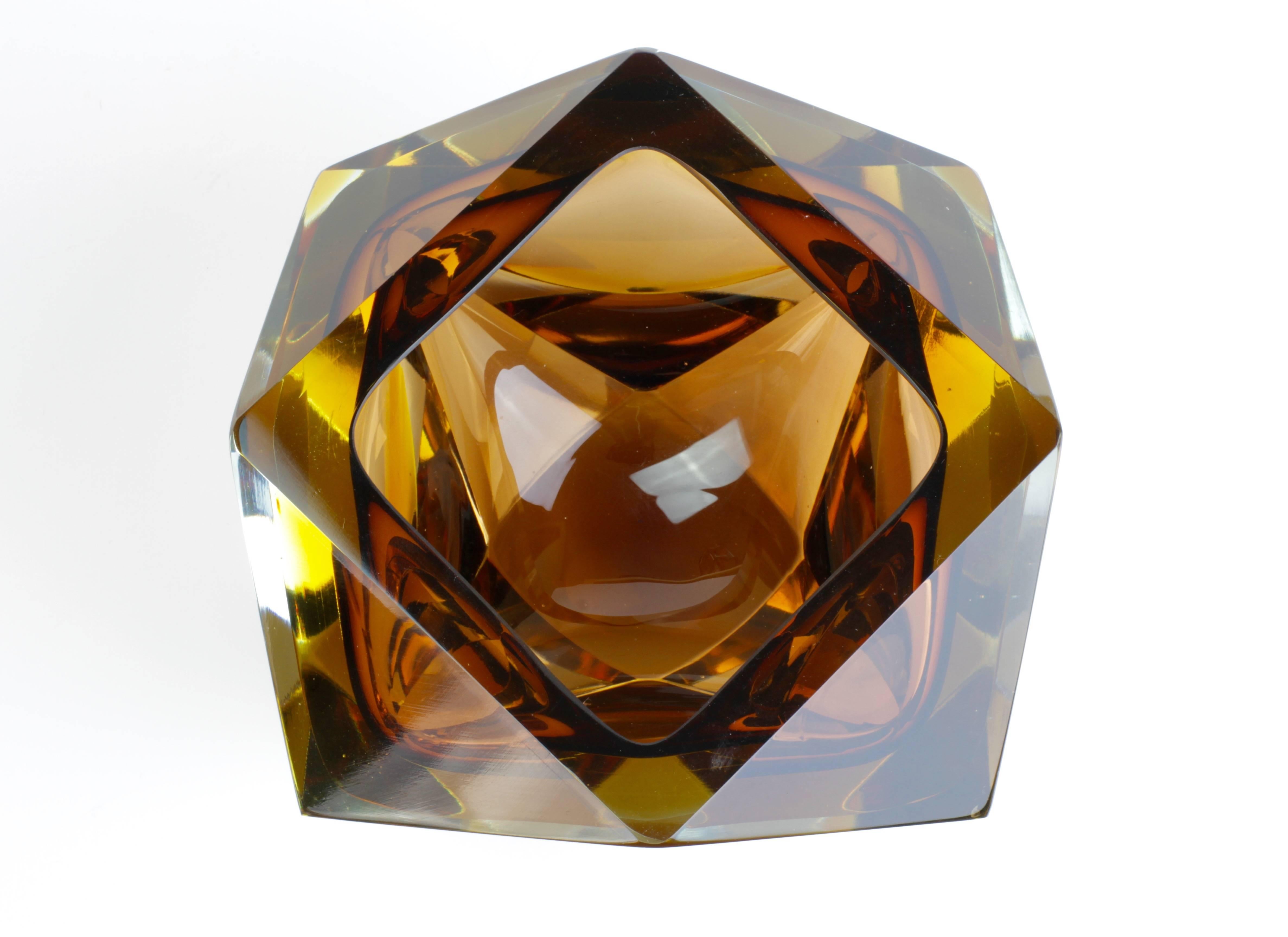 Monumental Huge Italian Diamond Cut Faceted Murano Glass Bowl Mandruzzato Style 2