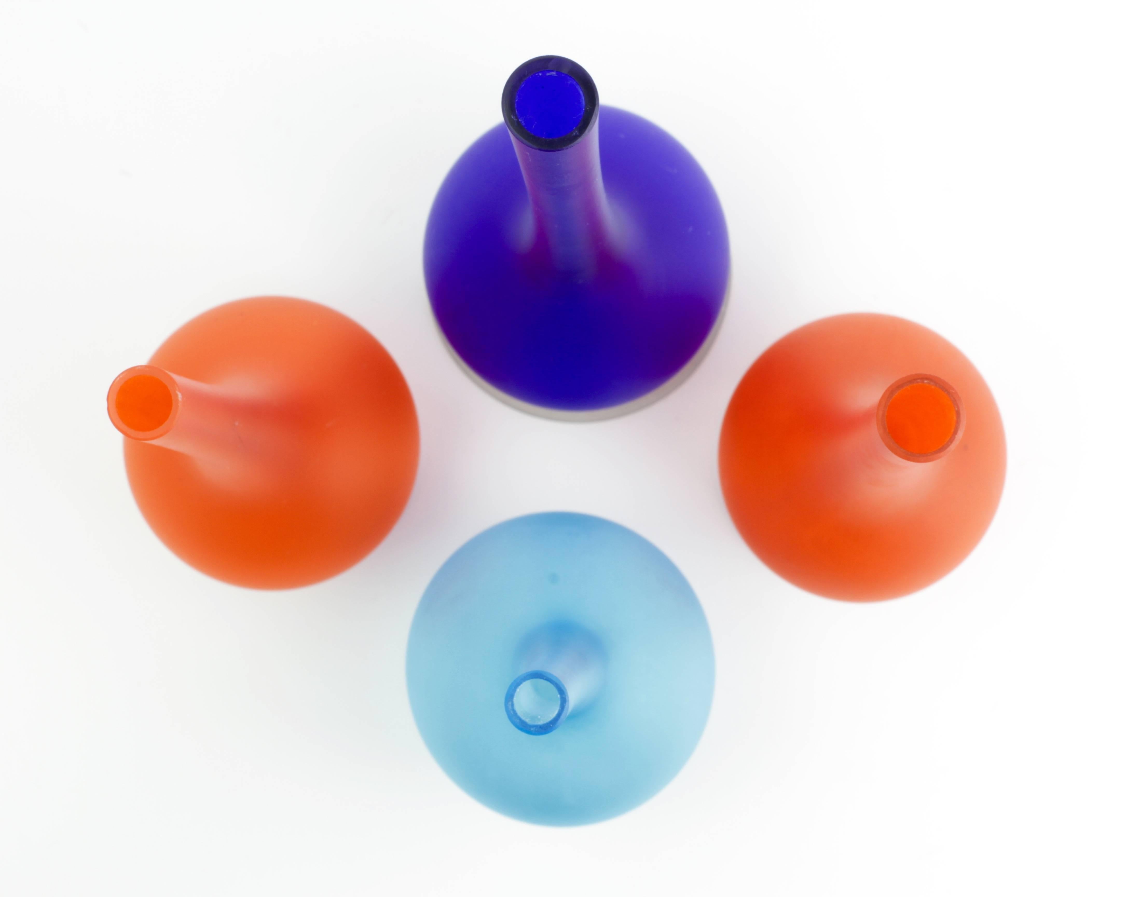 Set of Four Colorful Carlo Moretti Italian Satinato Murano Glass Pencil Vases In Excellent Condition In Landau an der Isar, Bayern