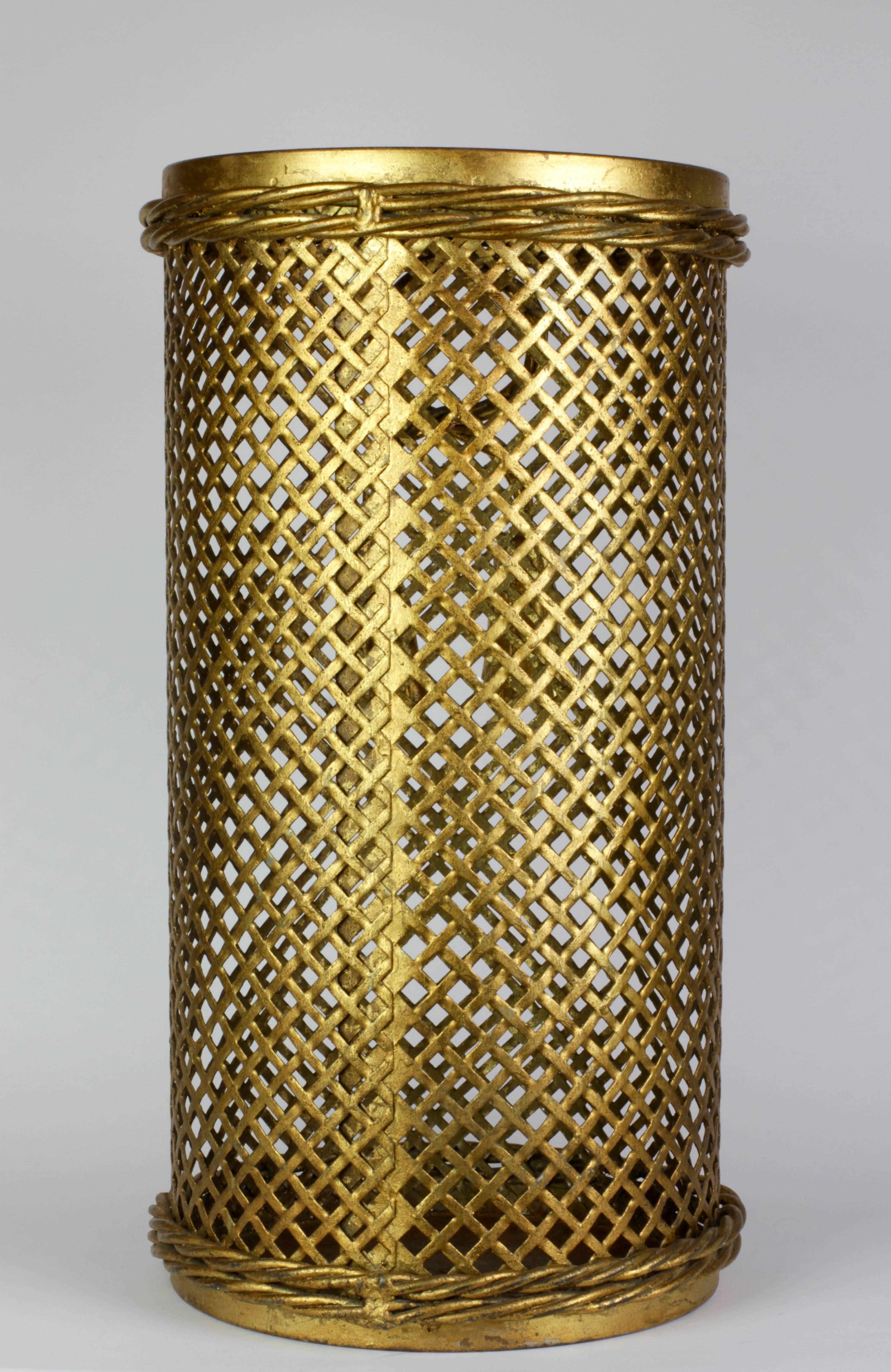 20th Century 1950s Italian Hollywood Regency Gold Gilded Umbrella Stand or Waste Paper Basket