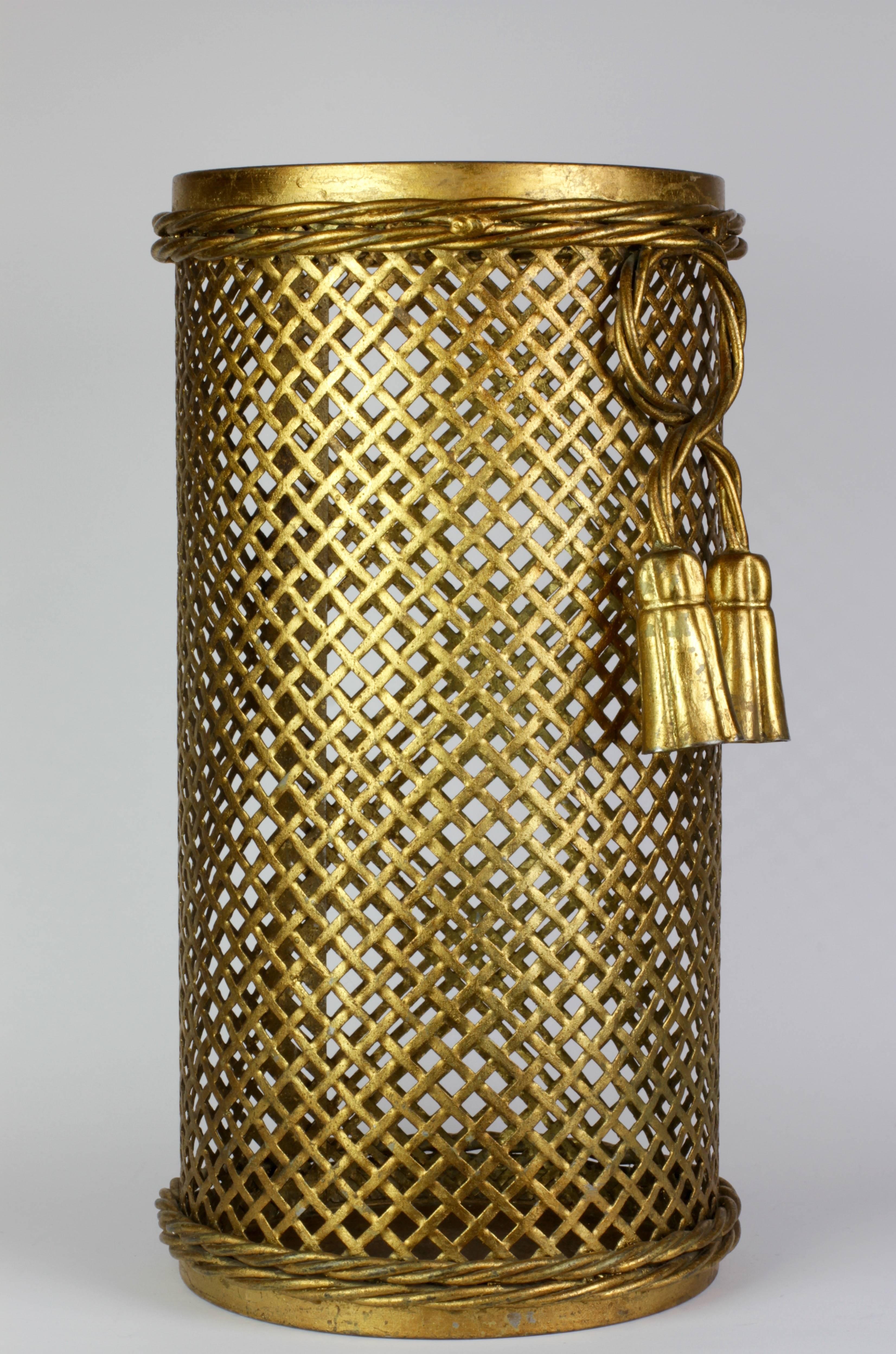 1950s Italian Hollywood Regency Gold Gilded Umbrella Stand or Waste Paper Basket 1