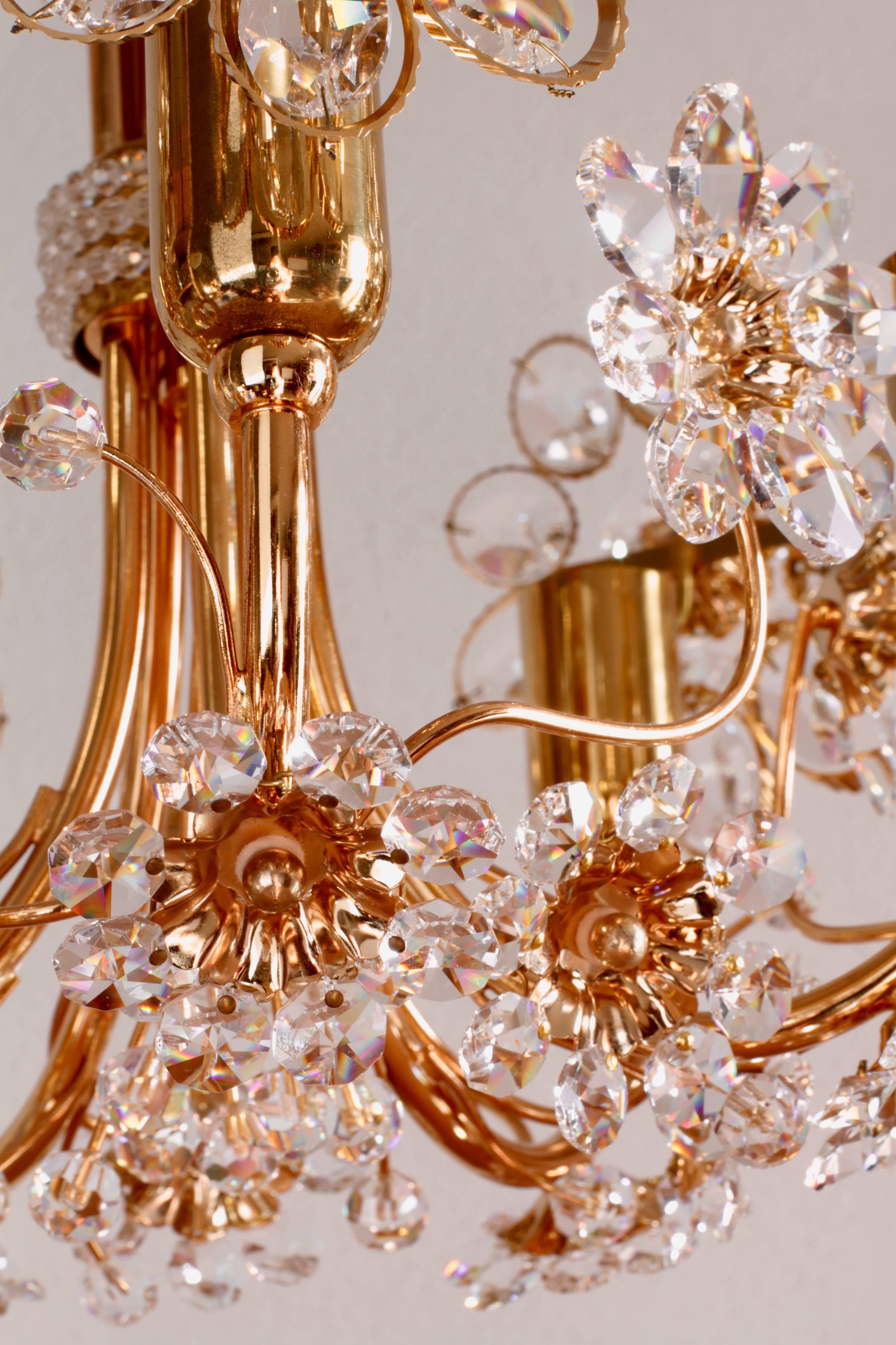 Hollywood Regency Stunning Gold-Plated and Cut Crystal Chandelier by Palwa, Germany, circa 1970
