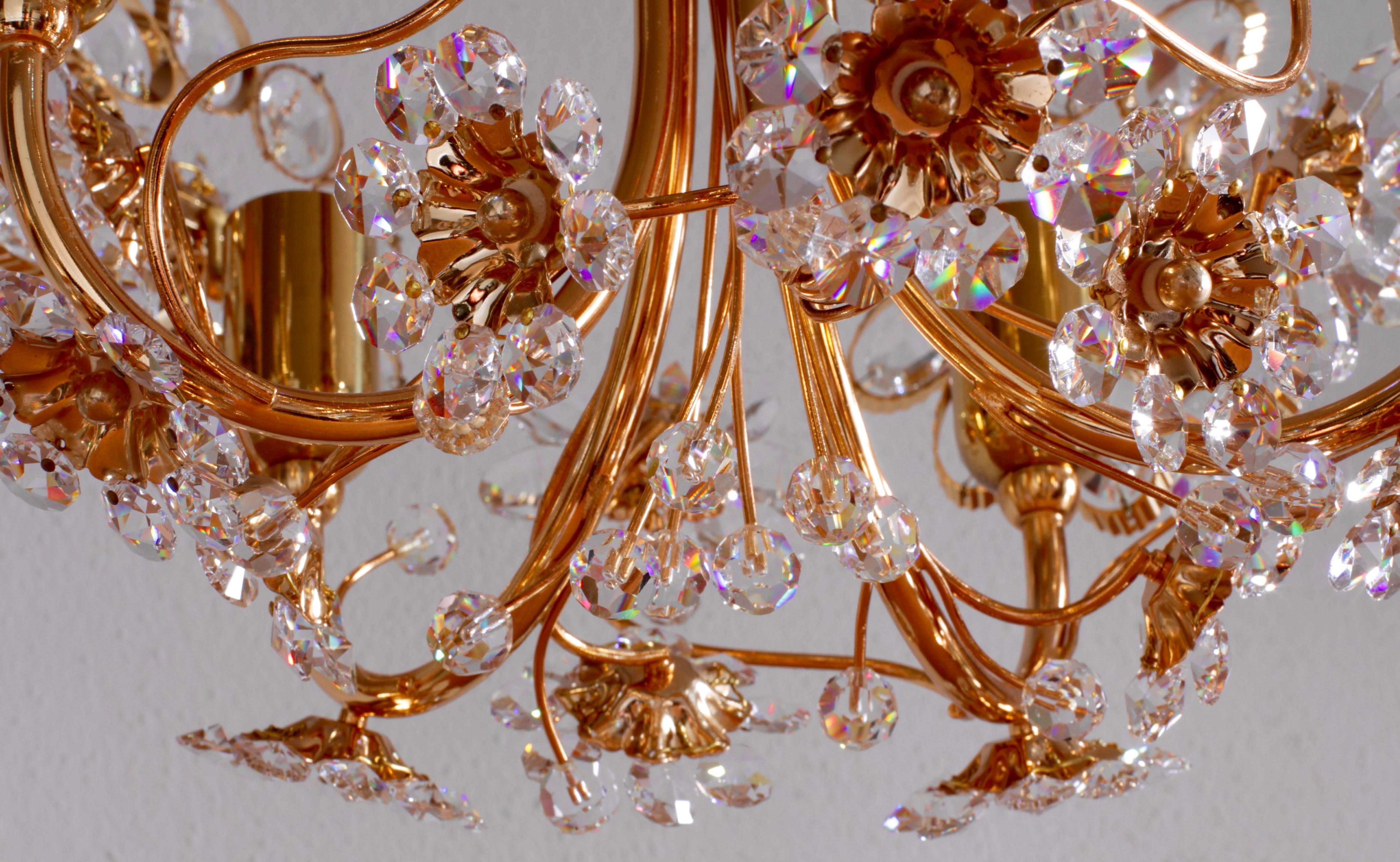 Faceted Stunning Gold-Plated and Cut Crystal Chandelier by Palwa, Germany, circa 1970