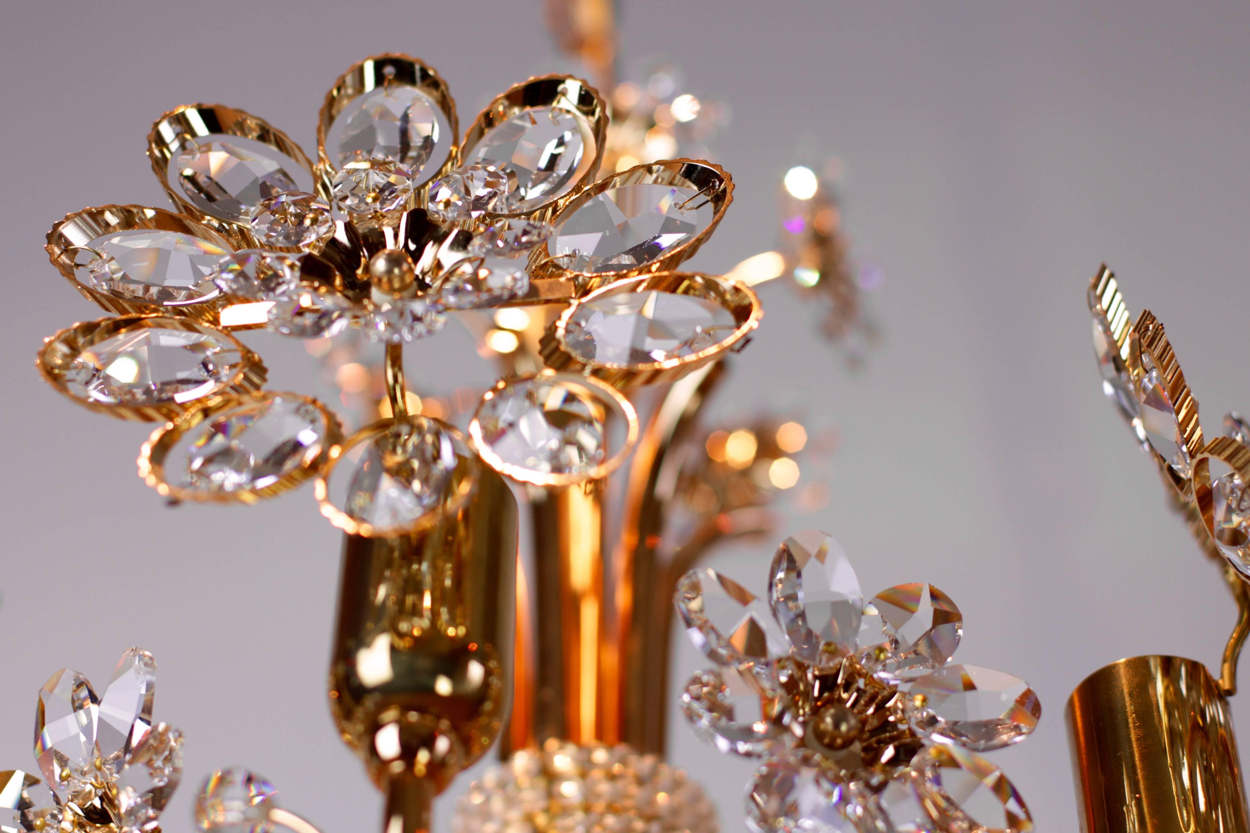Brass Stunning Gold-Plated and Cut Crystal Chandelier by Palwa, Germany, circa 1970