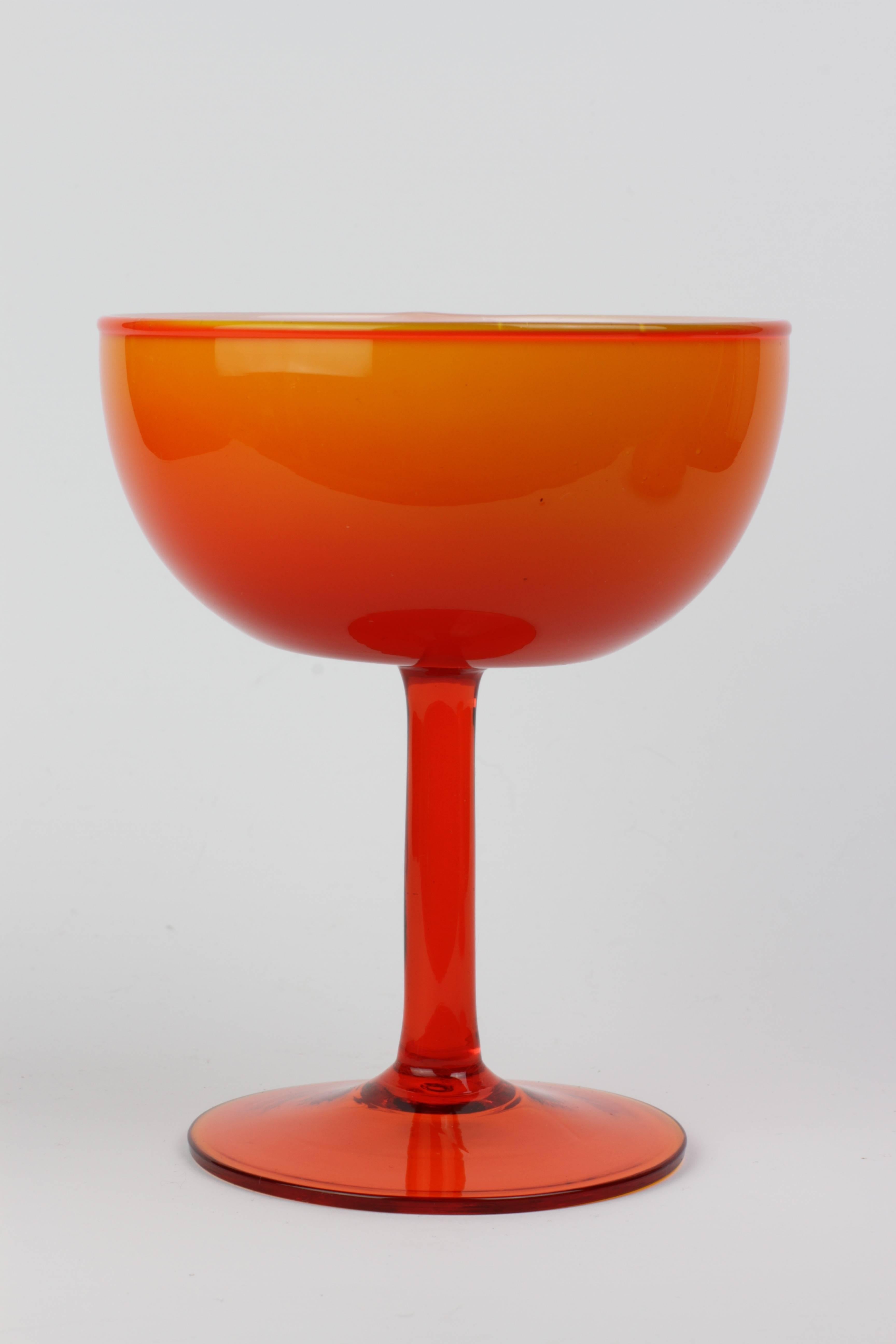 20th Century 1950s Mid-Century Italian Sweet Jar with Lid in Vibrant Orange over White Glass