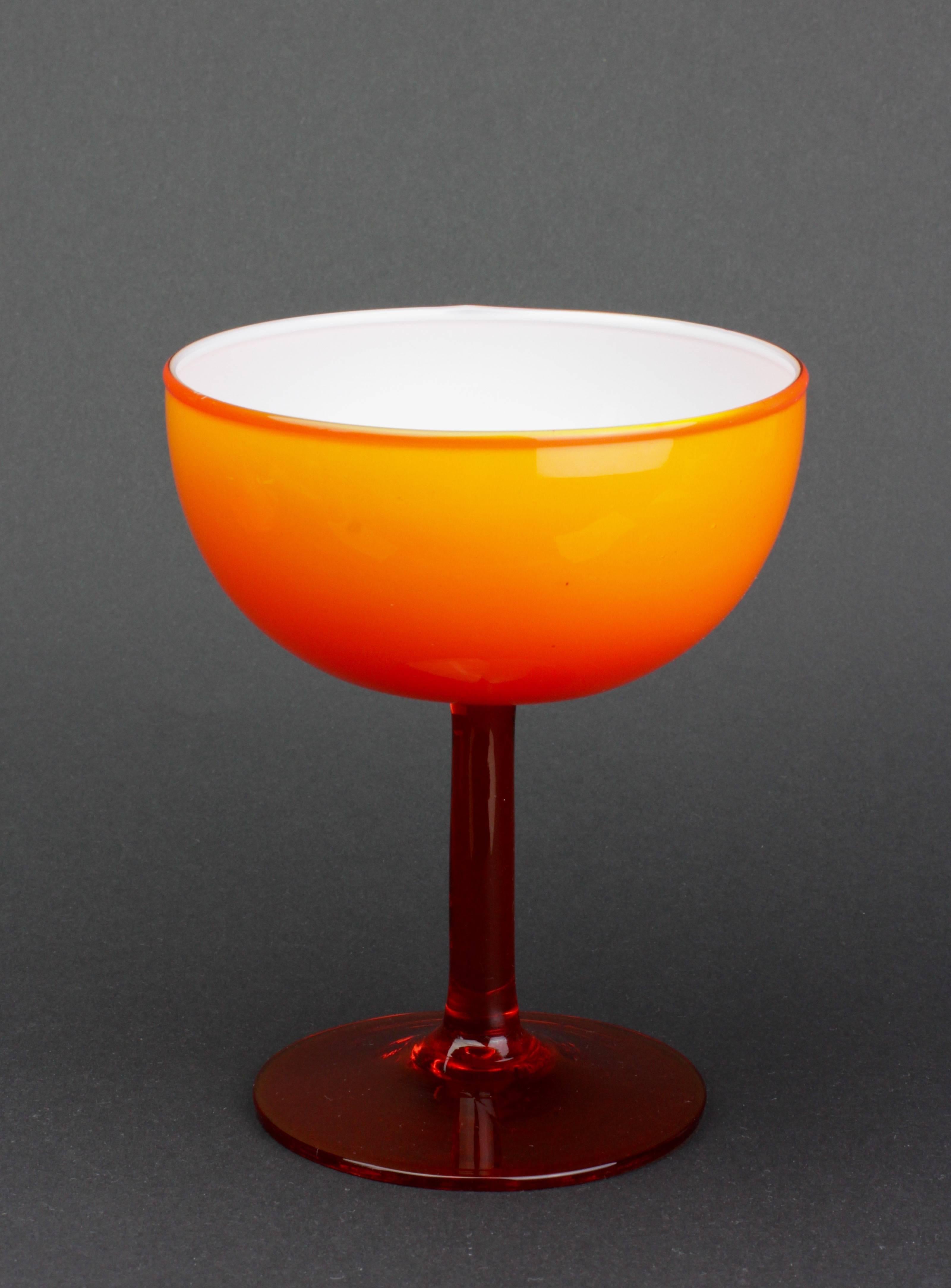1950s Mid-Century Italian Sweet Jar with Lid in Vibrant Orange over White Glass 1