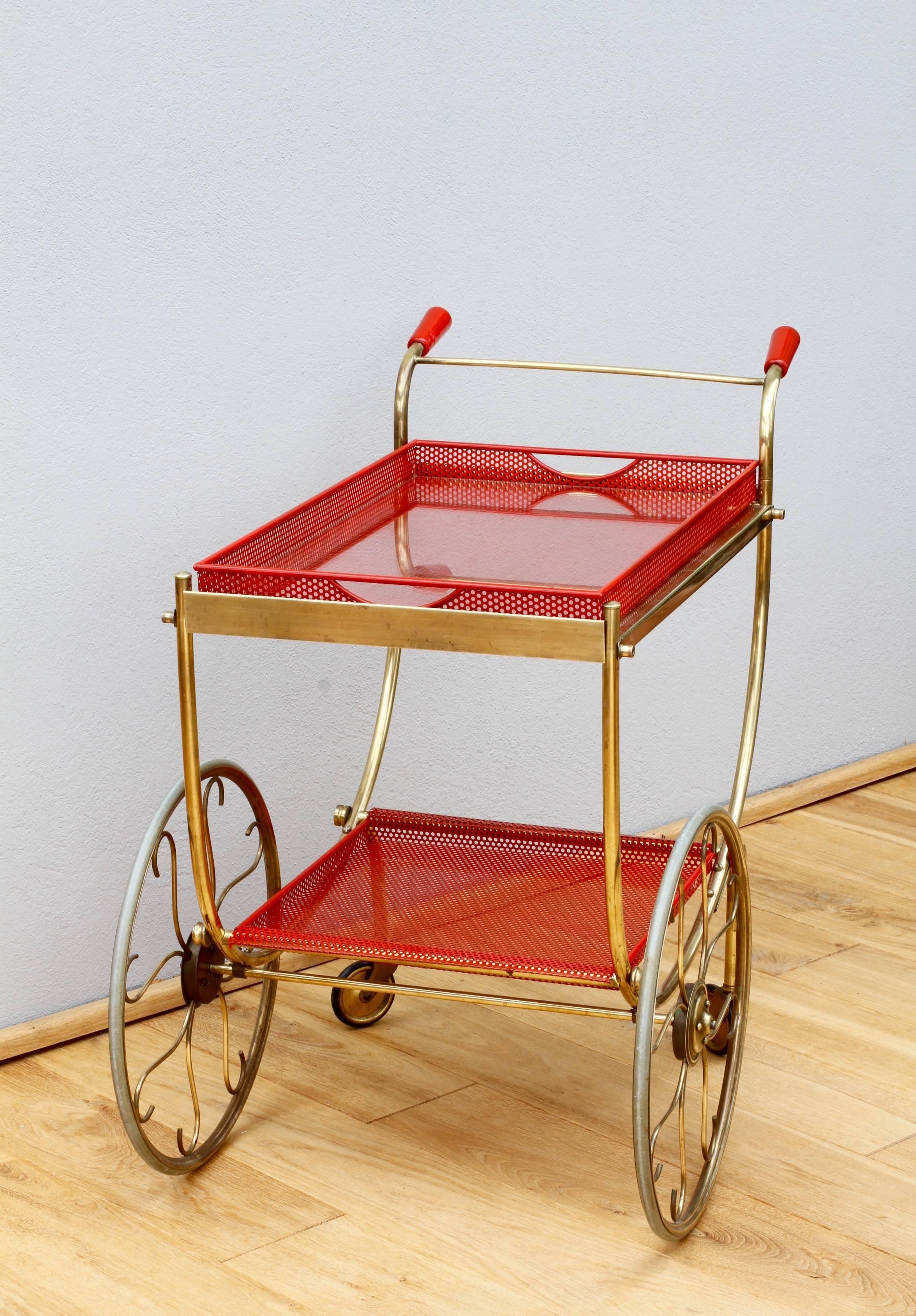 Mid-Century Modern 1950s Swedish Brass and Perforated Metal Bar Cart / Drinks Tolley by Svensk Tenn