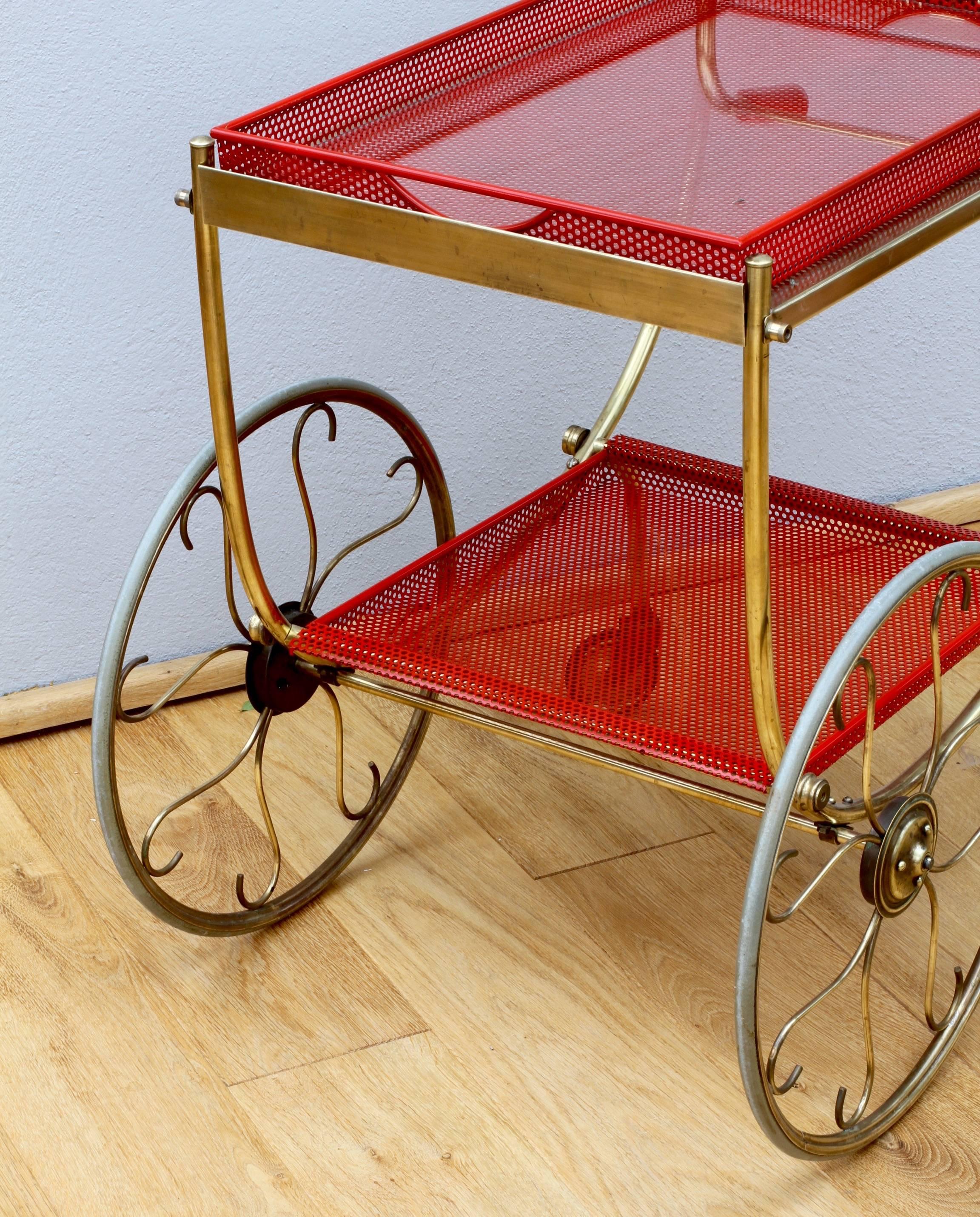 Painted 1950s Swedish Brass and Perforated Metal Bar Cart / Drinks Tolley by Svensk Tenn