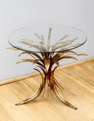 Mid-Century Hollywood Regency Gilt Metal Wheat Sheaf Side Table by Hans Kögl