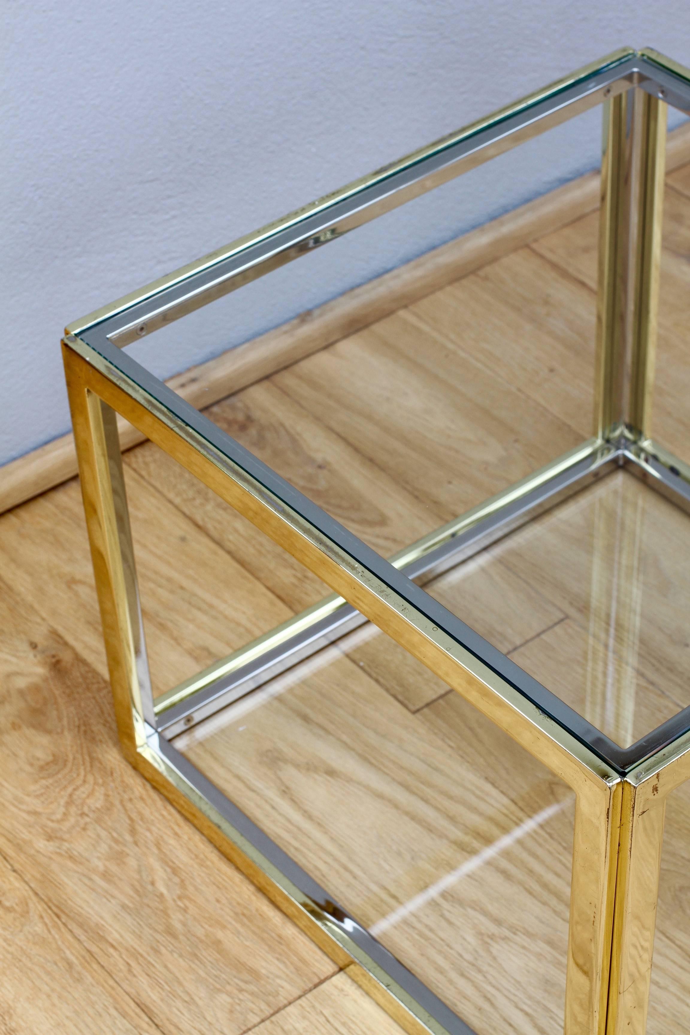Plated Mid-Century French Brass & Chrome Side Table by Maison Charles, circa 1970s